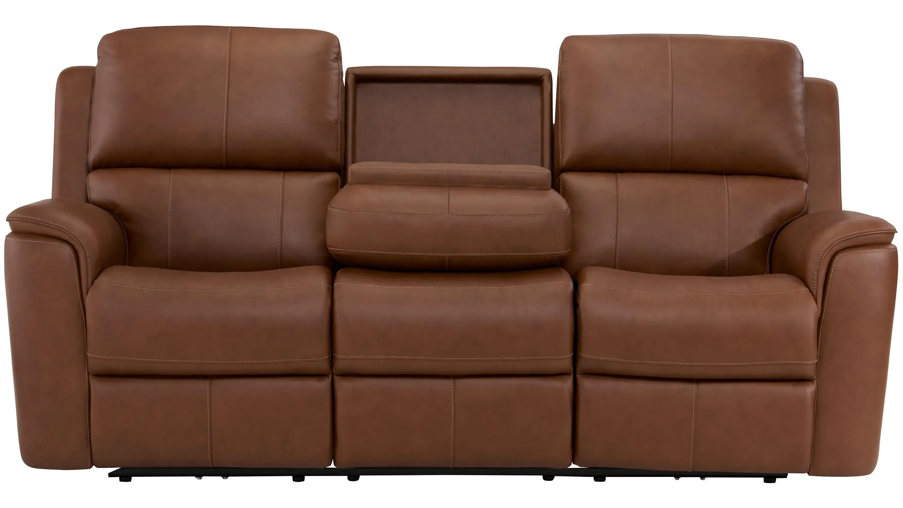 Henrick Triple Power Leather Sofa w/ Drop Down Table | Raymour