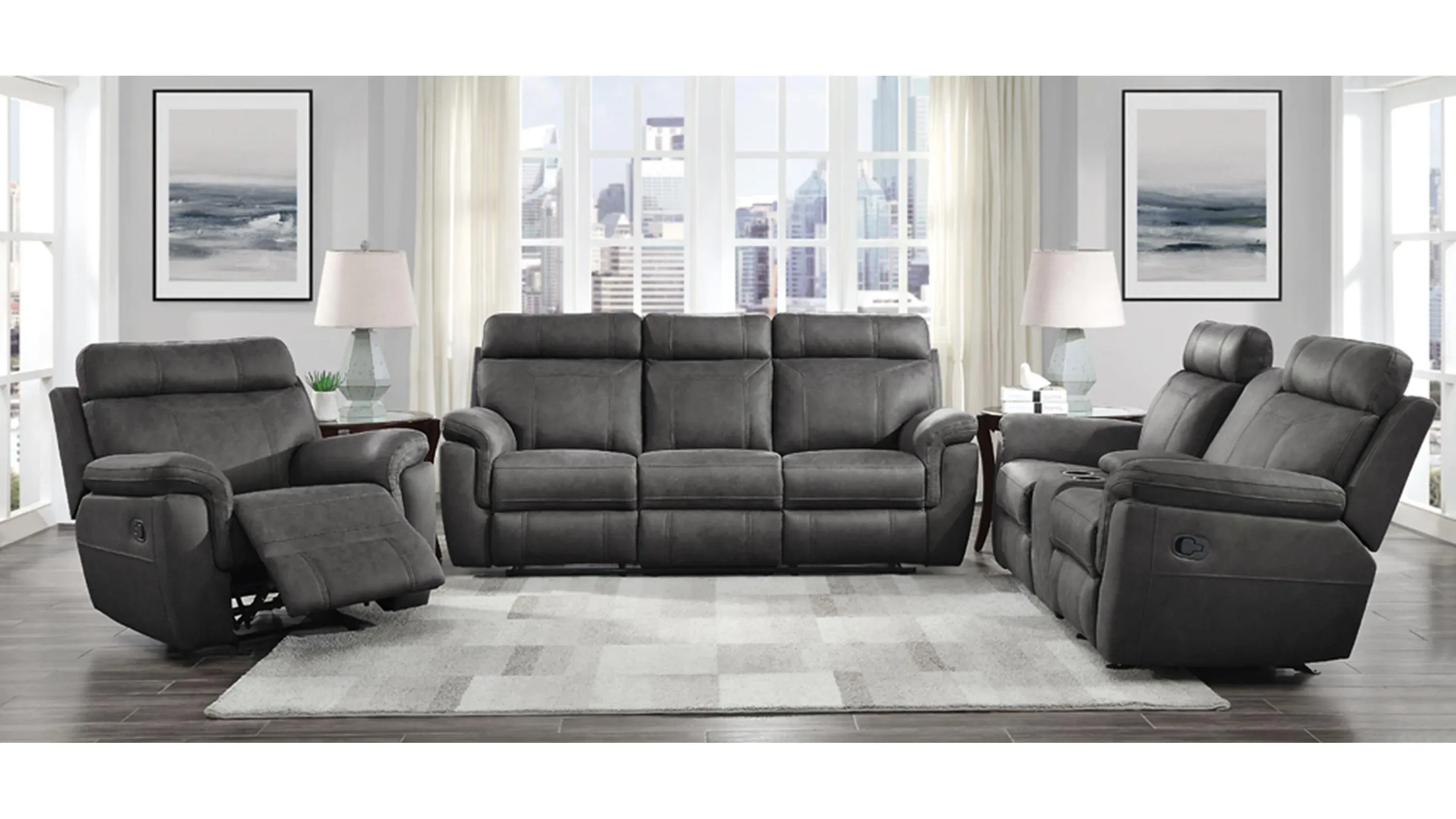 Walter Double Reclining Sofa With Drop-Down Cup Holders