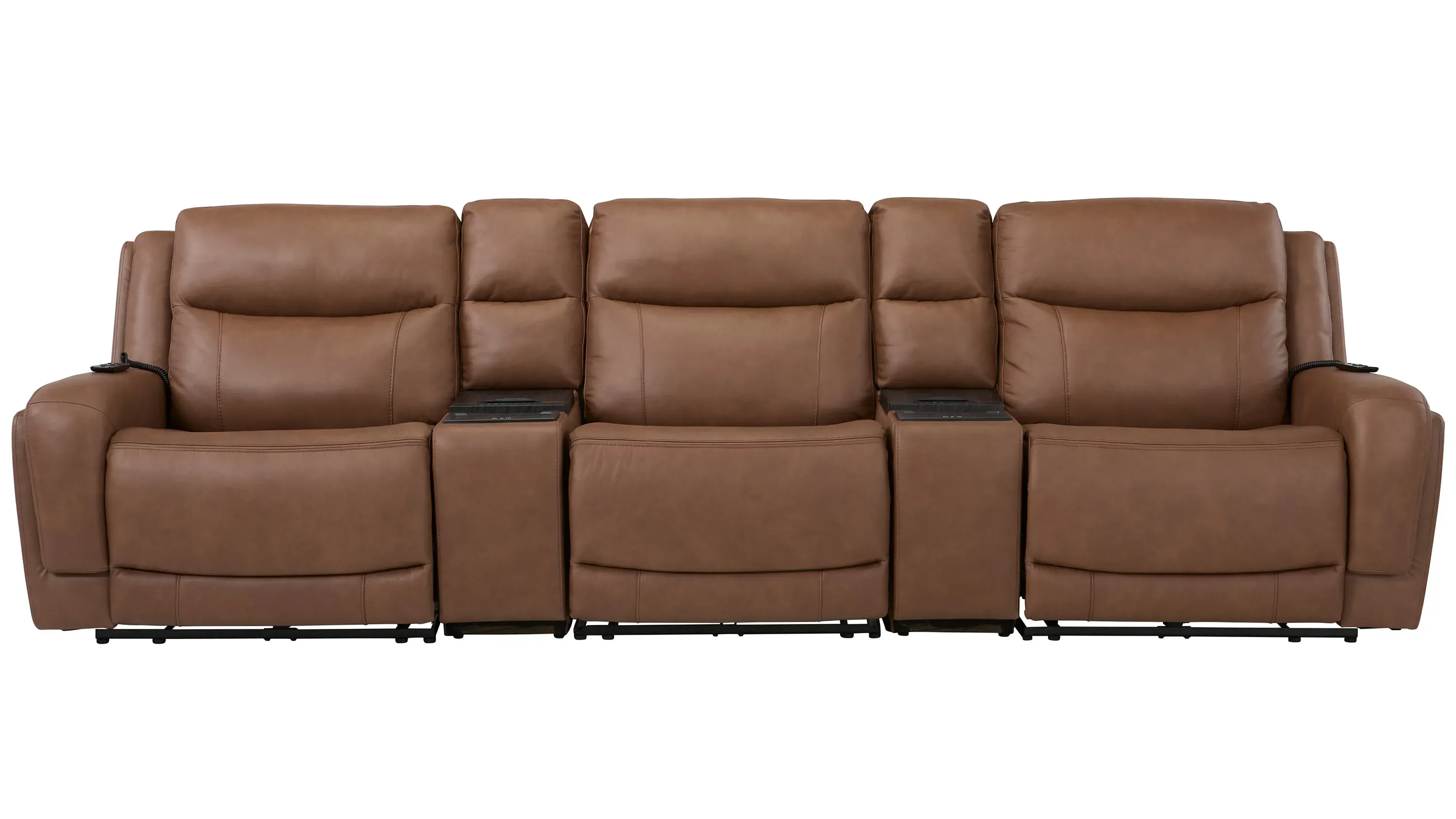Harbin 5-pc. Leather Triple Power Sectional w/ Cooler Console