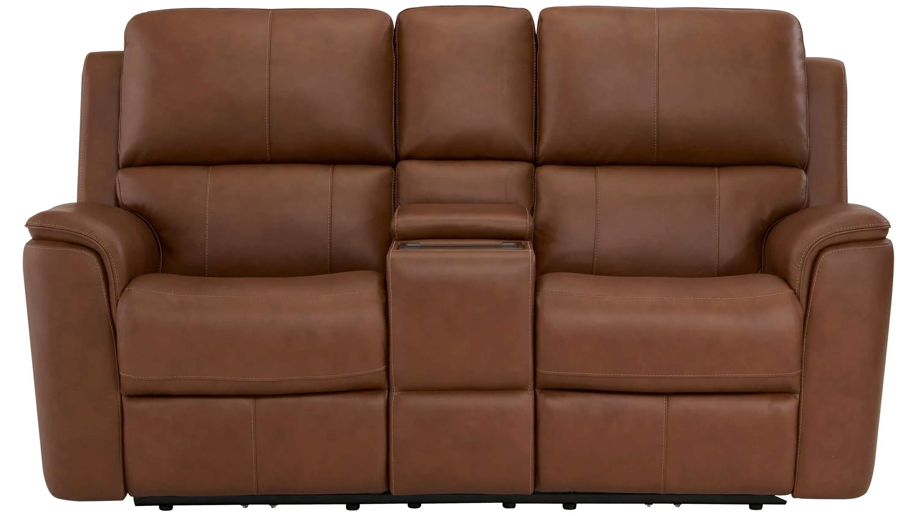 Henrick Triple Power Leather Console Loveseat | Raymour & Flanigan