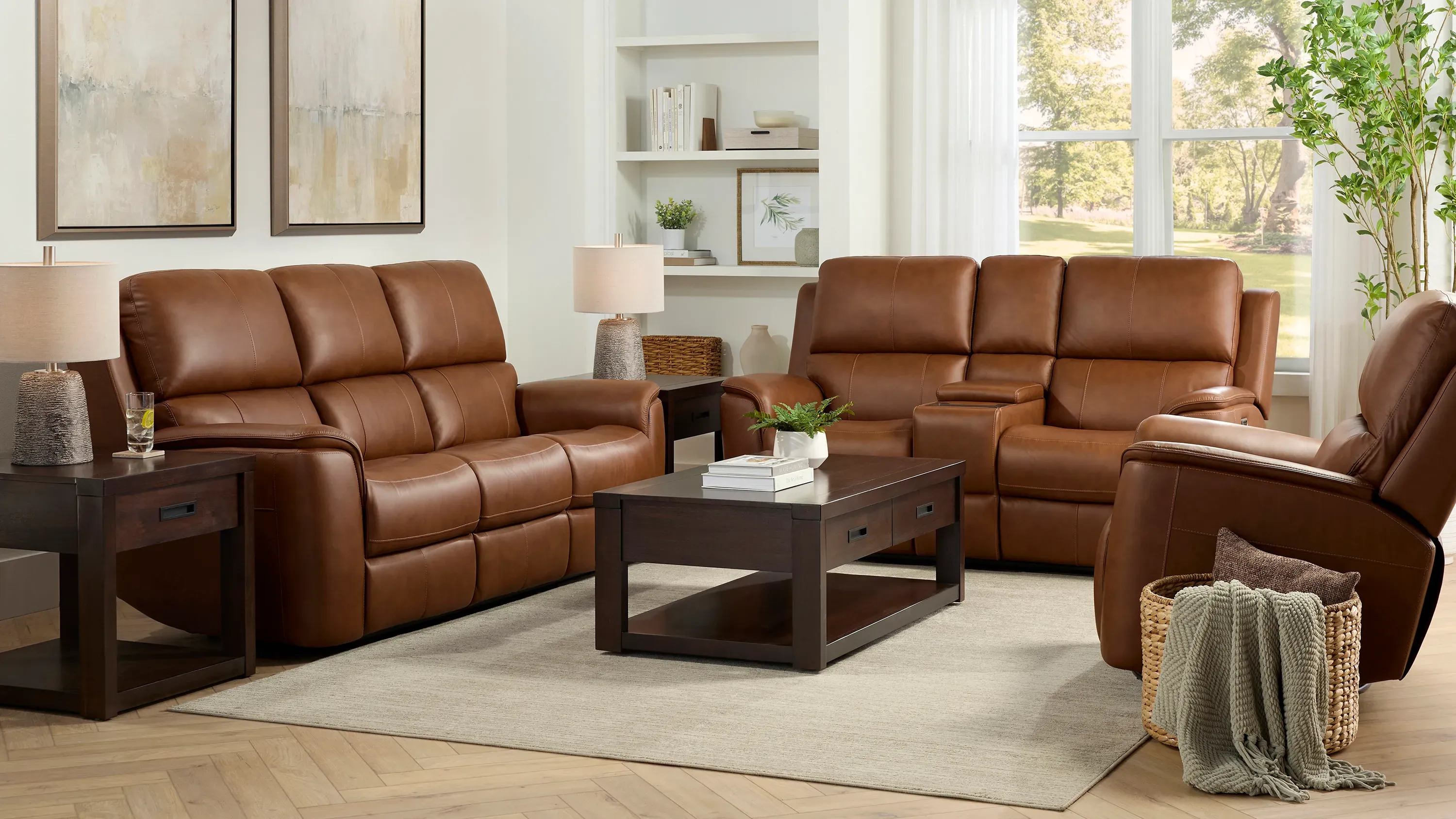 Henrick Triple Power Leather Console Loveseat | Raymour & Flanigan