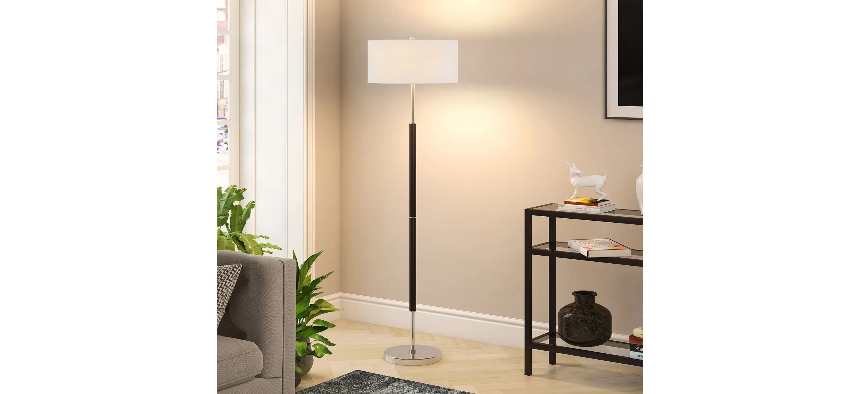Simone Matte Black and Polished Nickel Floor Lamp