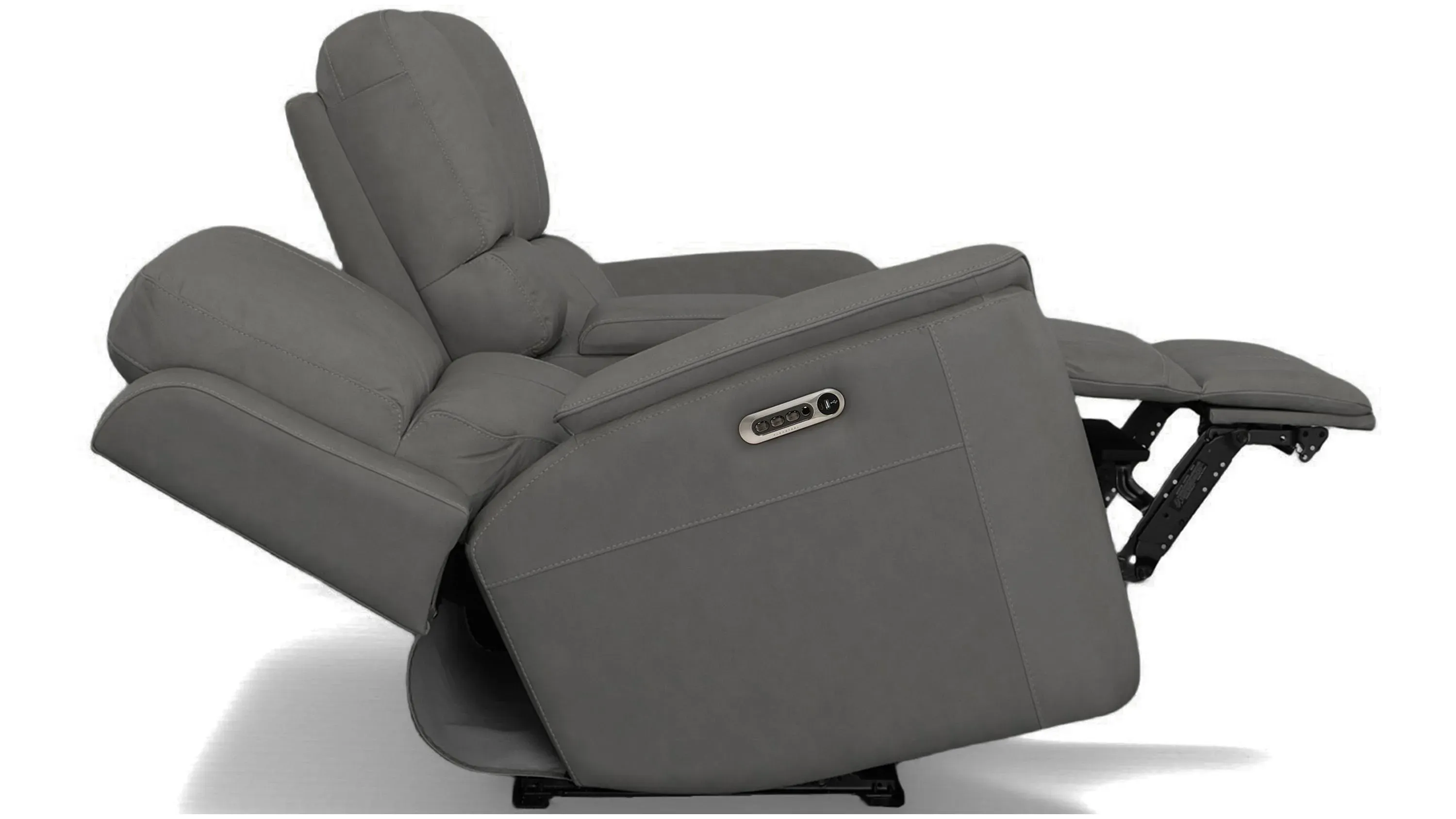 Henrick Triple Power Leather Console Loveseat | Raymour & Flanigan