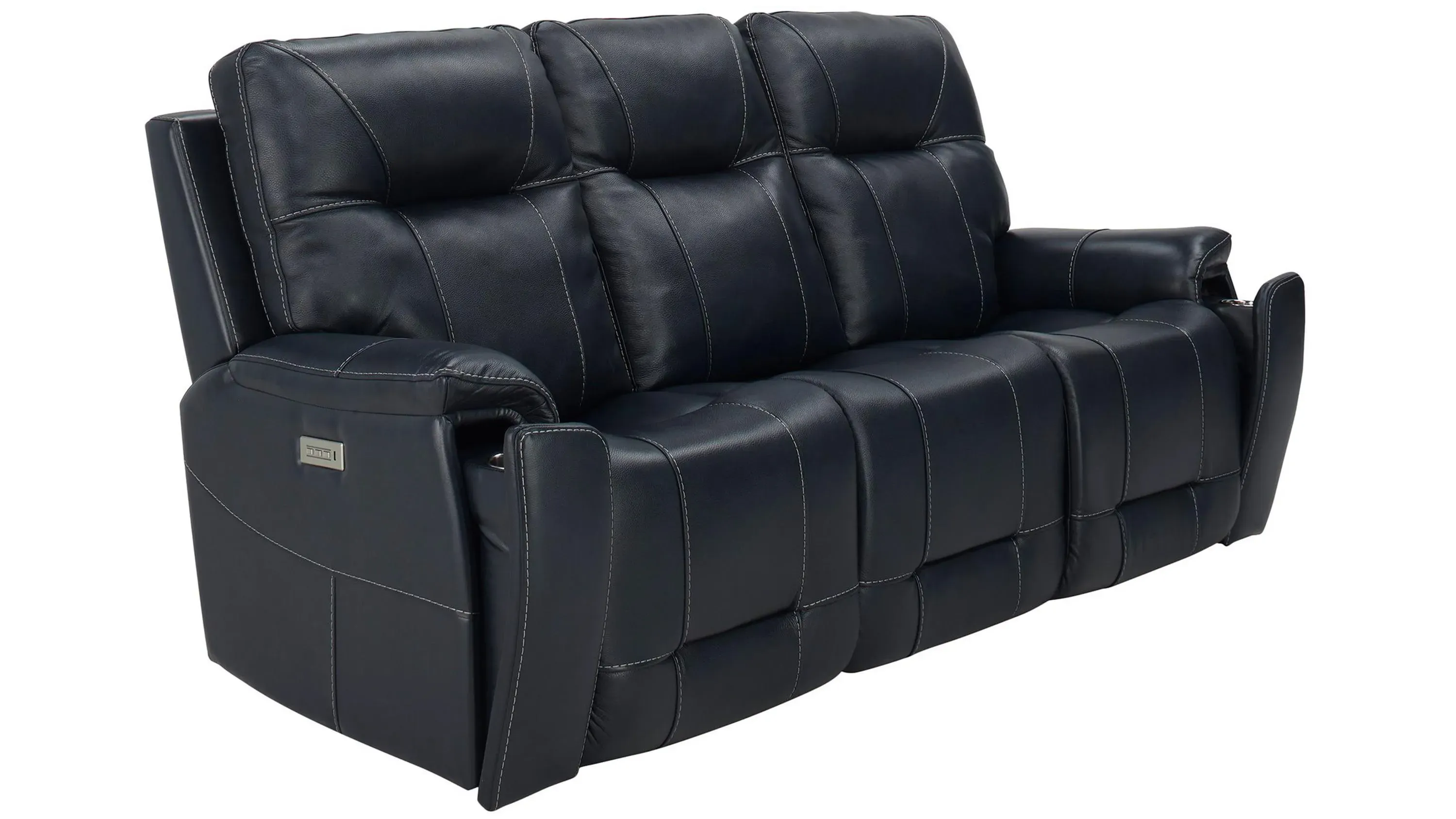 Barnett Leather Layflat Power Sofa w/ Power Headrest and Lumbar