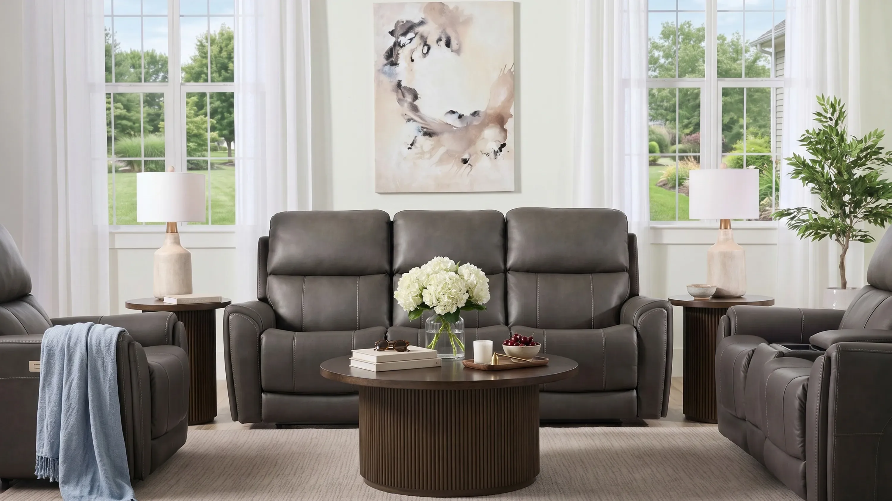 Calvin Triple Power Sofa w/ Drop Down Table | Raymour & Flanigan