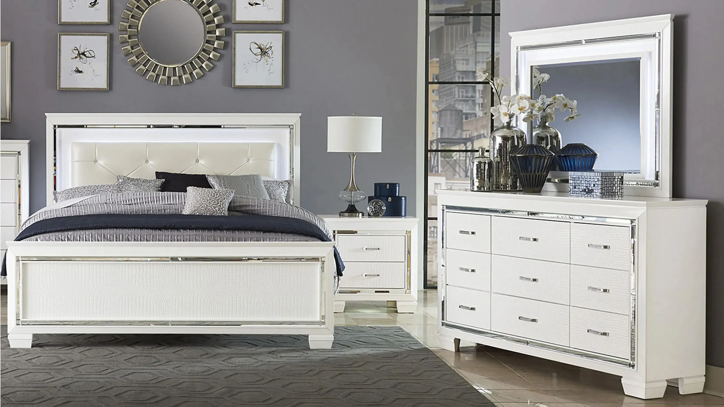 Homelegance allura bedroom set with led lighting queen bed cheap