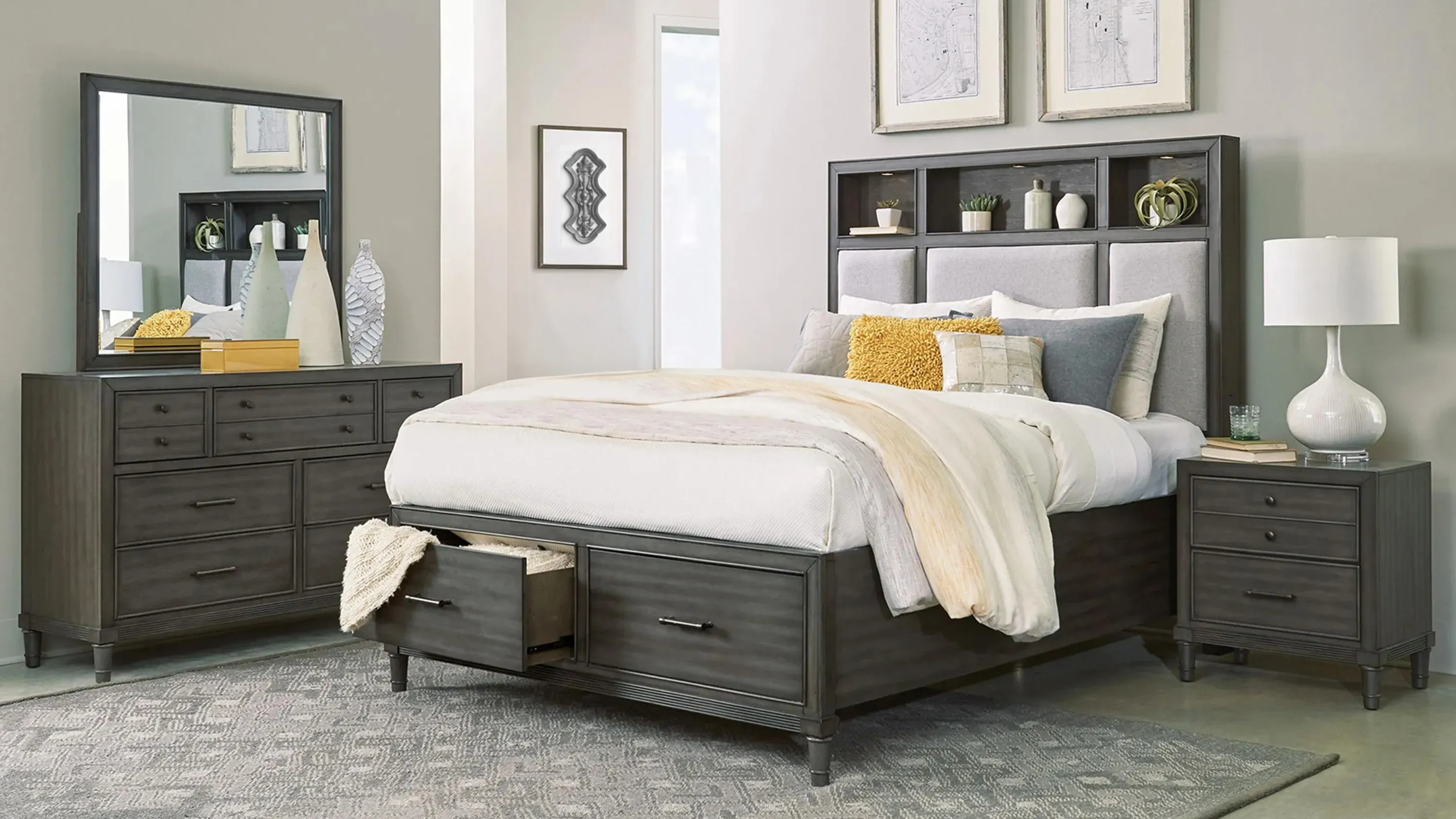 Lana 4-pc. Queen Upholstered Platform Bedroom Set | Raymour & Flanigan