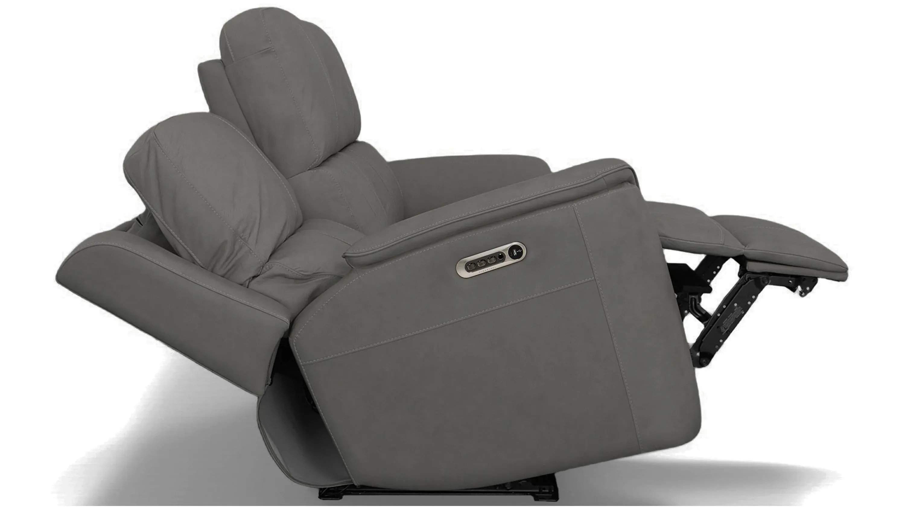 Henrick Triple Power Leather Sofa w/ Drop Down Table | Raymour