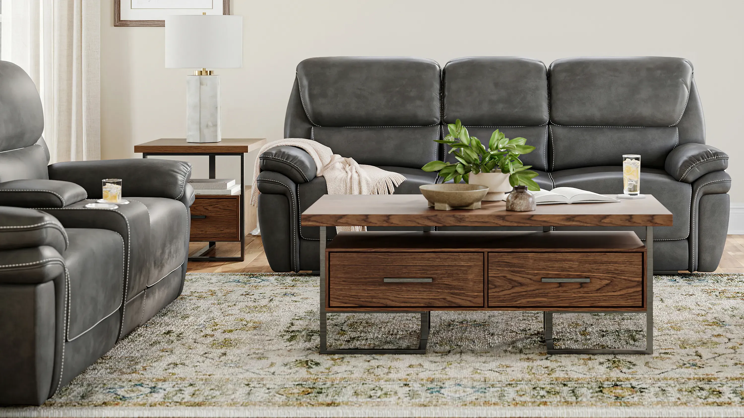 ★セール中★ Subware Recon サブウェア リーコン ウールクッション Skye Microfiber Power Reclining Console Loveseat | Raymour & Flanigan