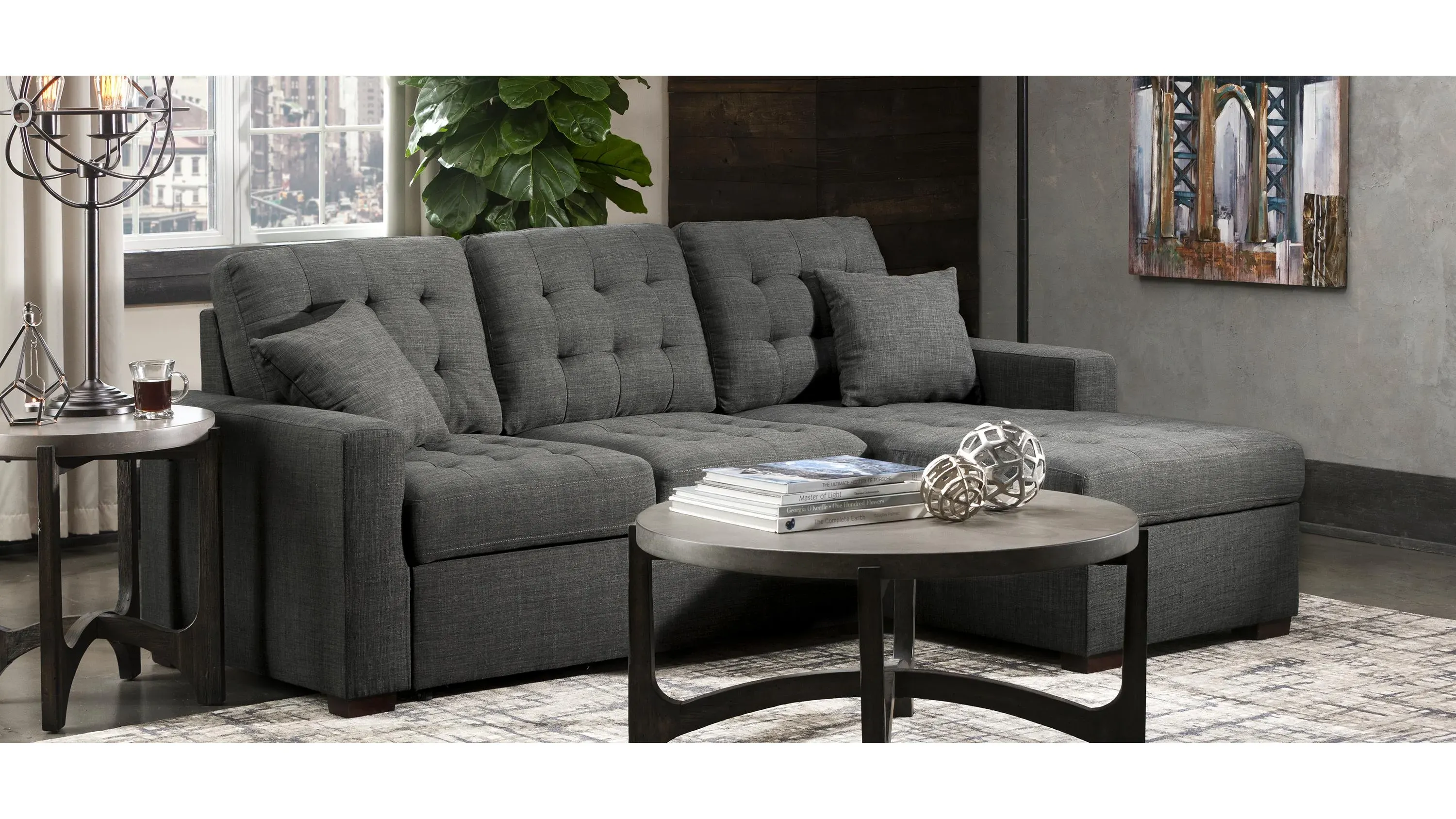 Brynn Navy 91'' Sleeper Sofa with Queen Gel Mattress | Bob's
