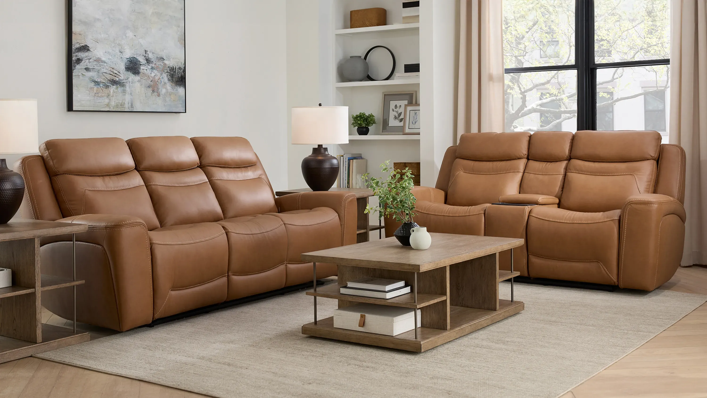 Morgenthal Power Console Loveseat w/Power Headrest, Lumbar, Heat and Massage