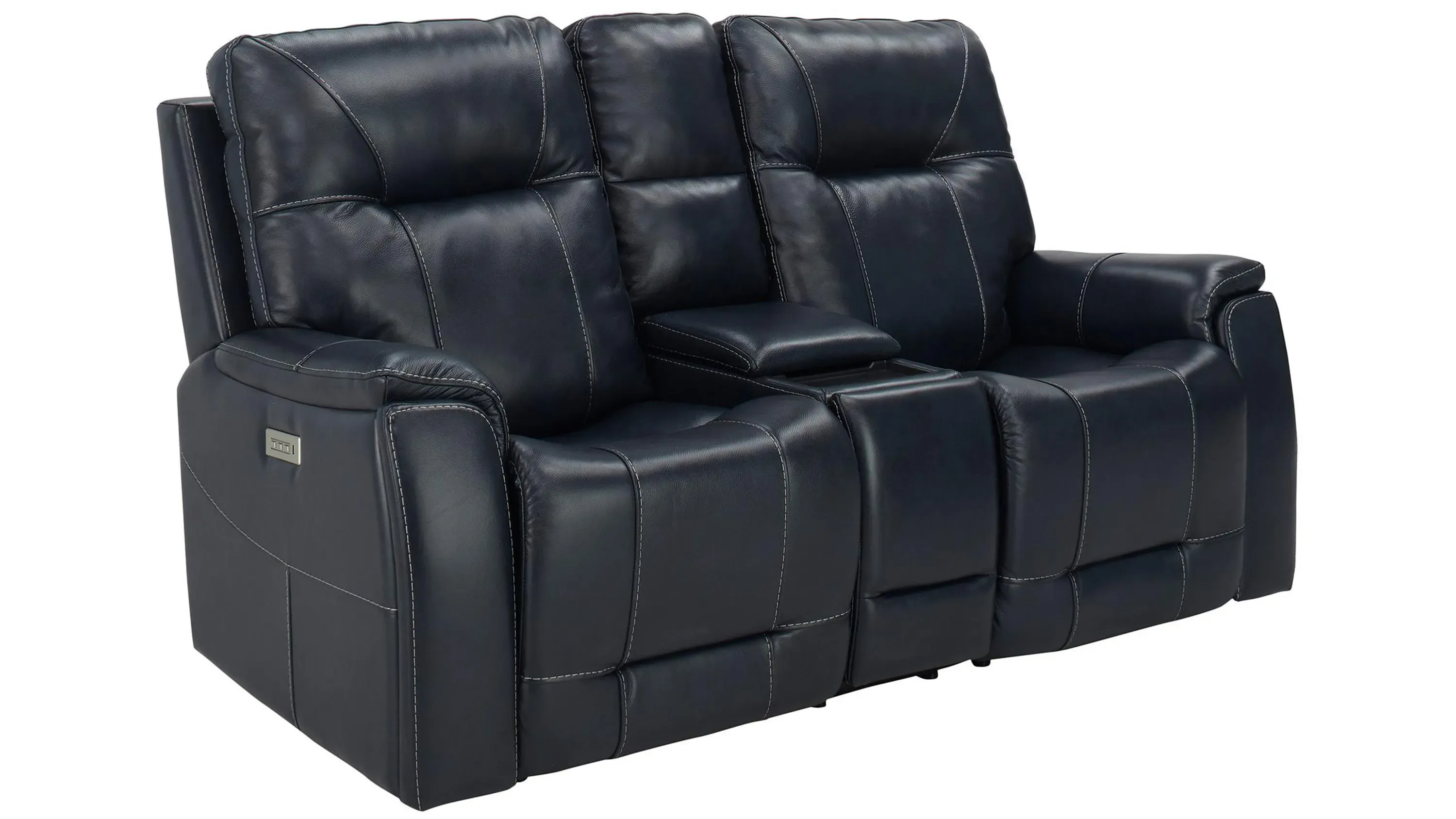 Barnett Leather Layflat Power Console Loveseat w/ Power Headrest