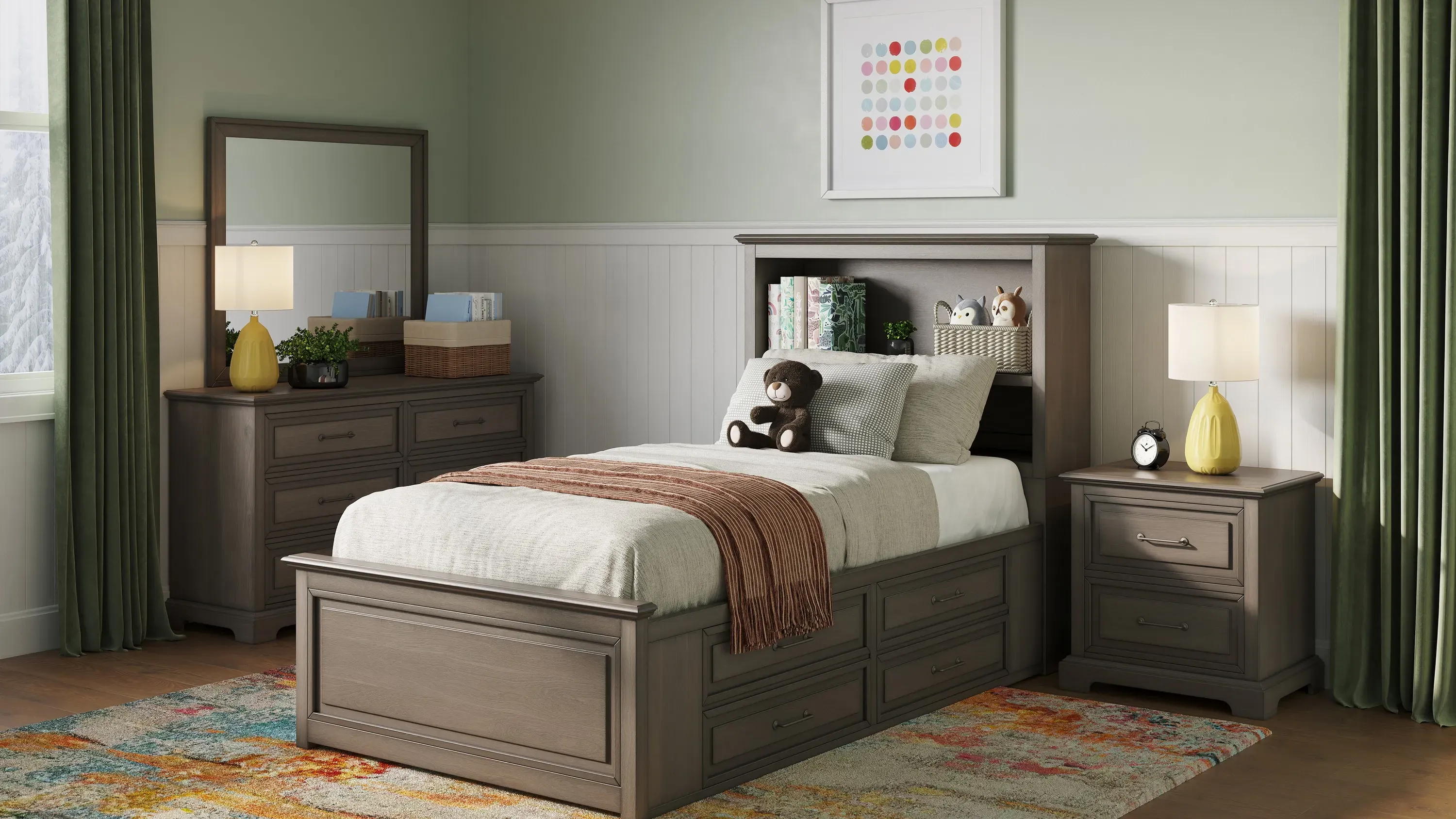 Kieran Platform Bookcase Bed w/ 1-Side Storage | Raymour & Flanigan