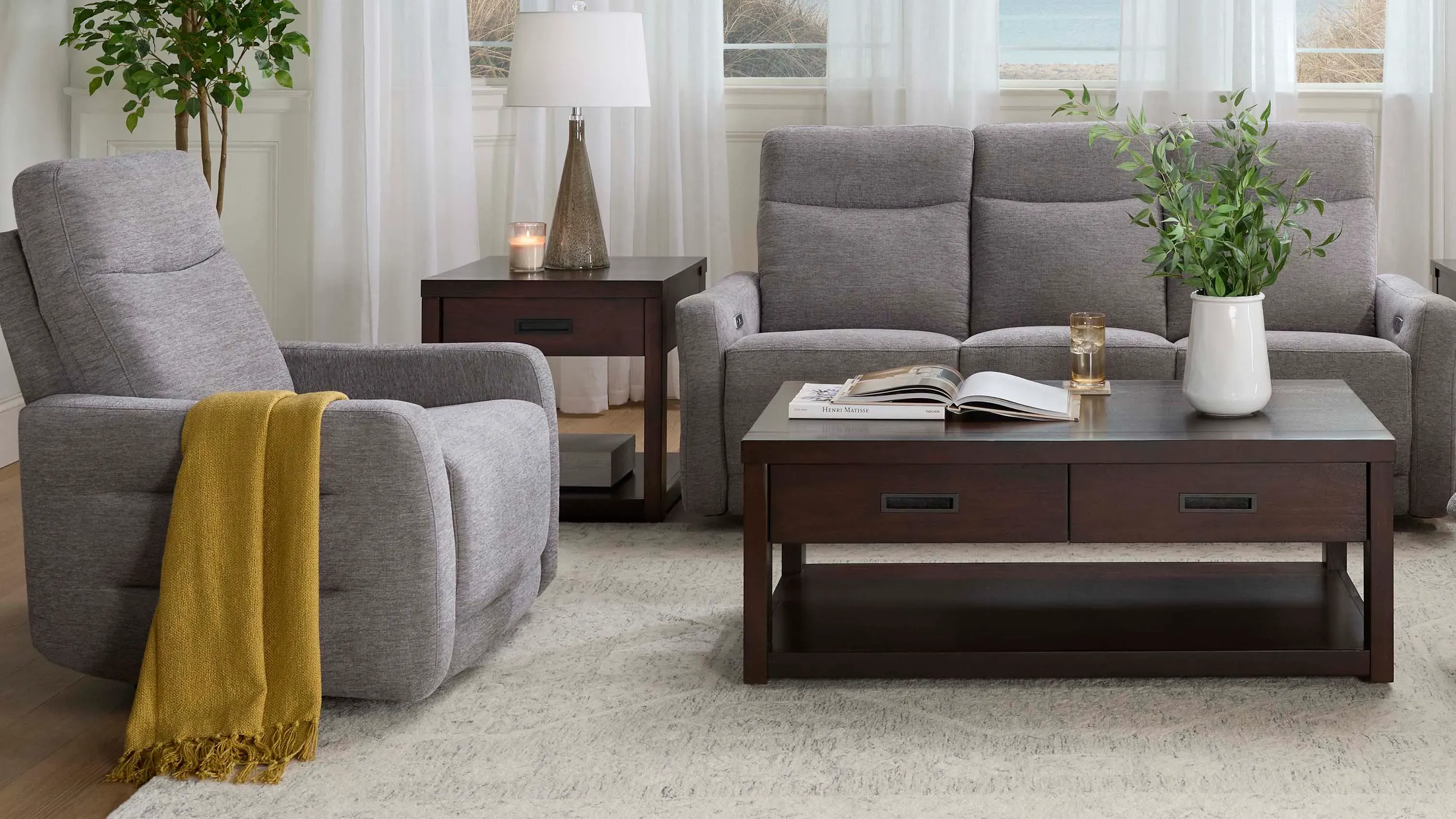 Yardley Chenille Power Recliner With Power Headrest And Lay Flat