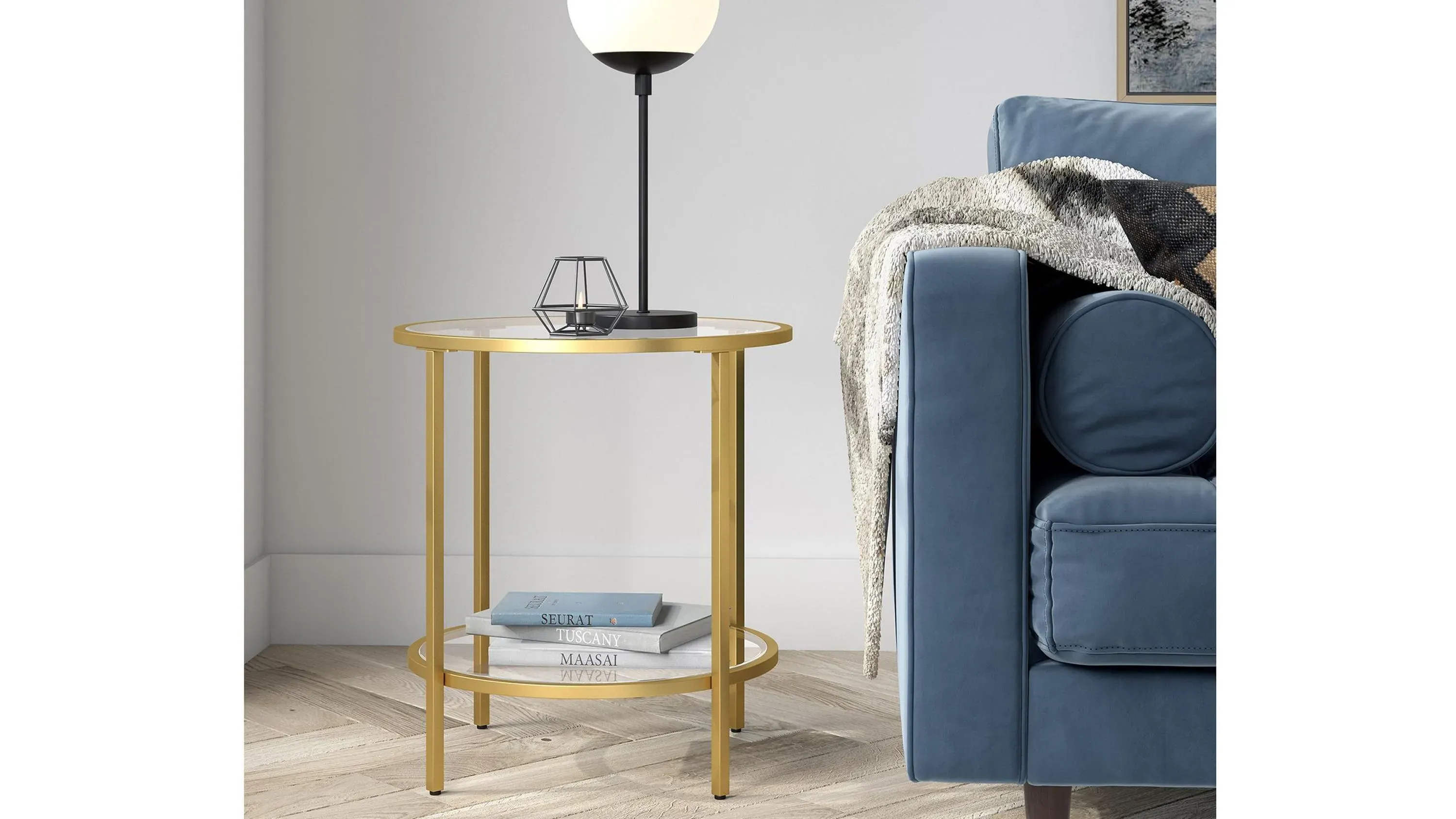 Paulino Round End Table with Glass Shelf | Raymour & Flanigan
