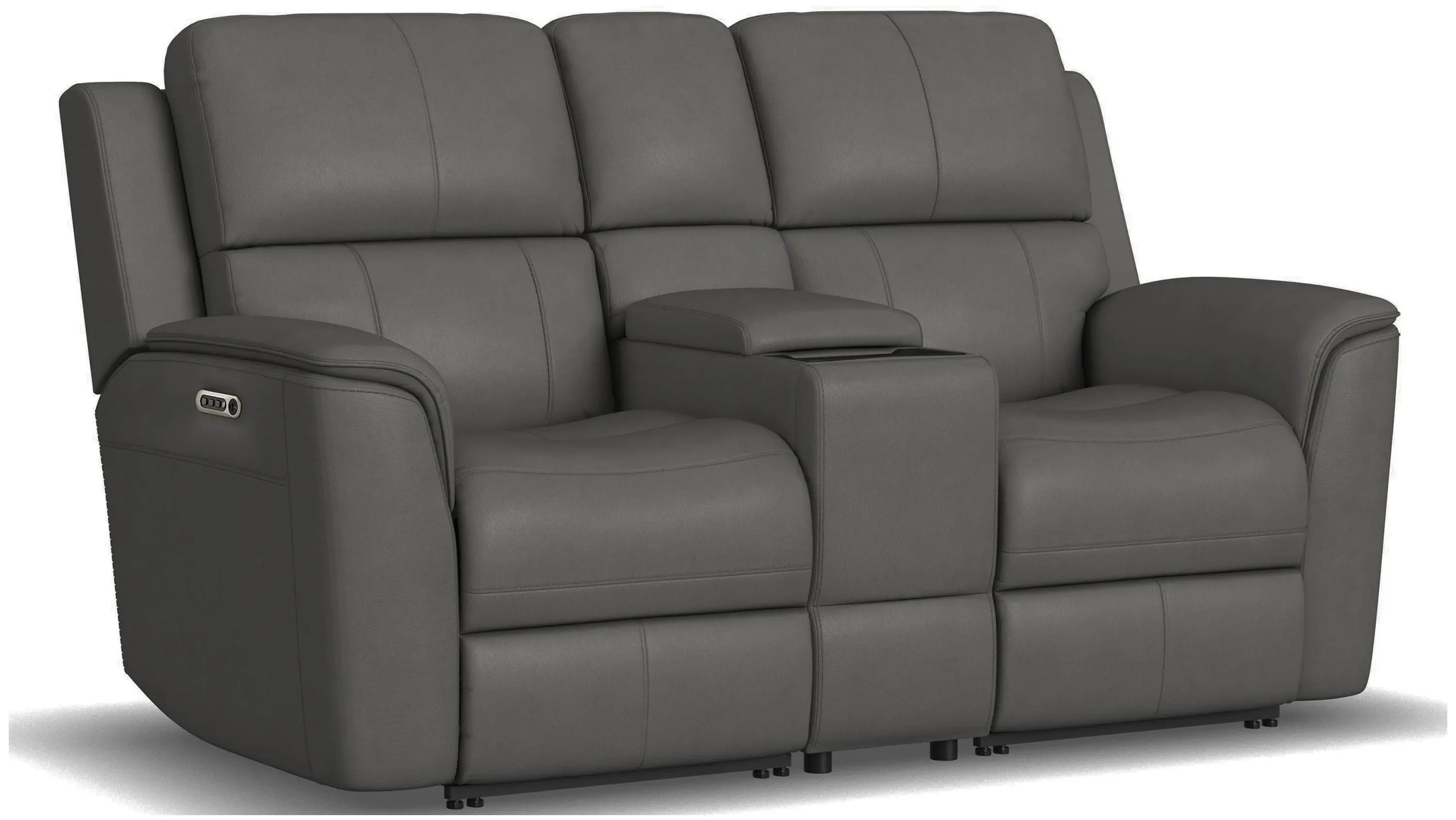 Henrick Triple Power Leather Console Loveseat | Raymour & Flanigan