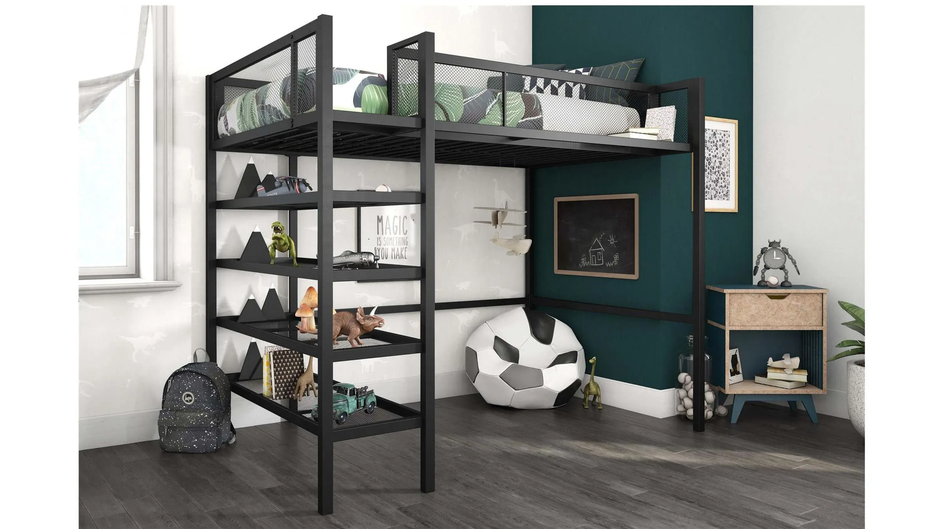 DHP Bloom Storage Loft Bed with Bookcase