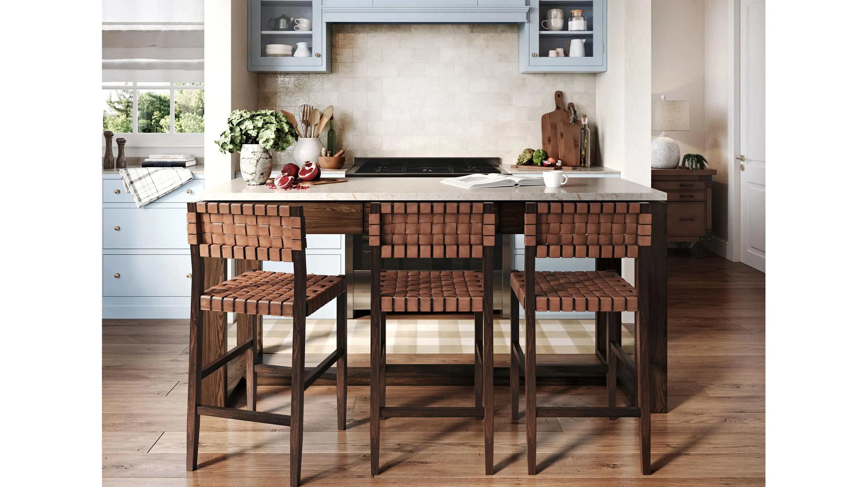 Lamar Woven Leather Counter Stool | Raymour & Flanigan