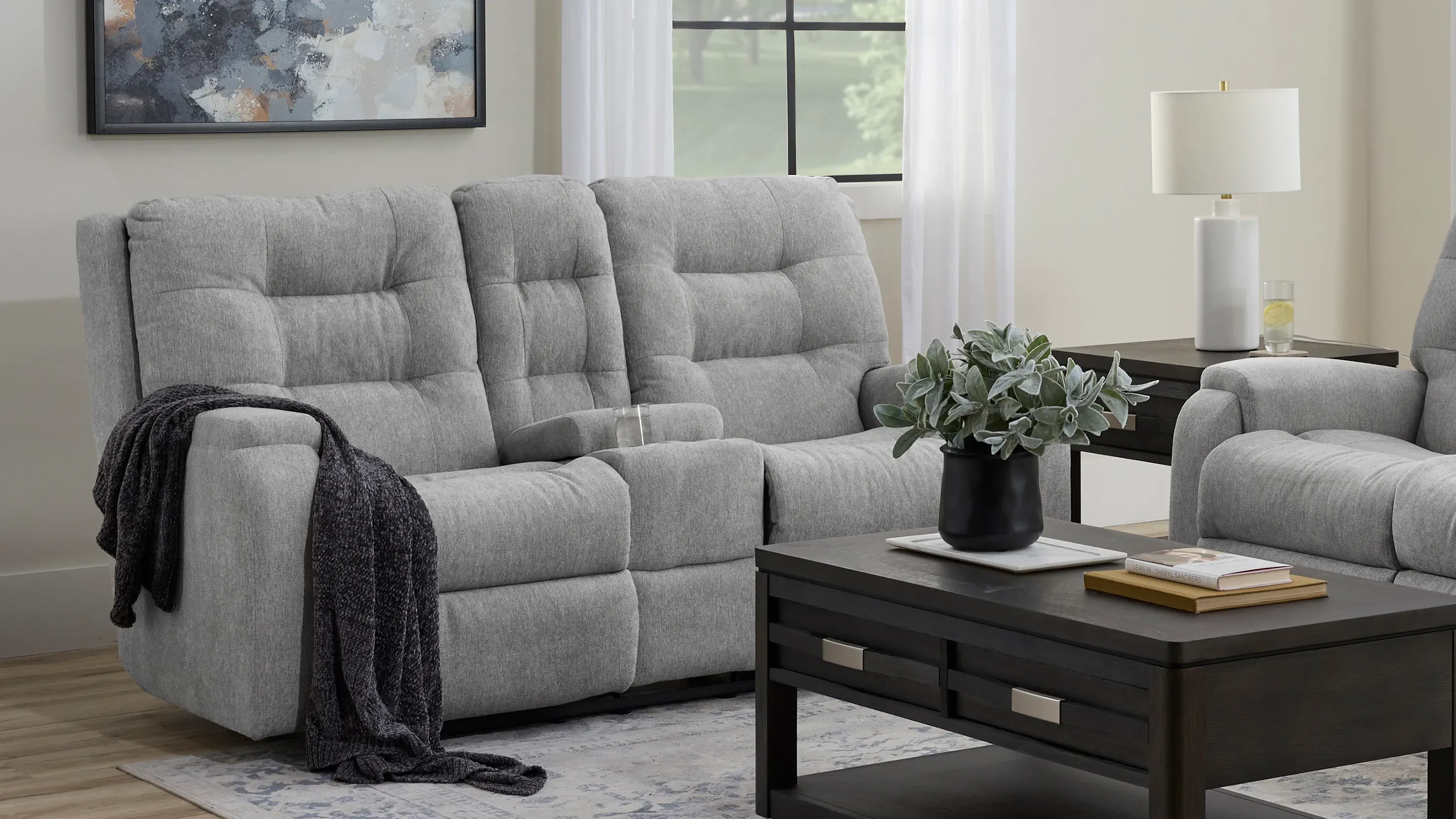 Halenbeck Power Reclining Loveseat w/ Console | Raymour & Flanigan