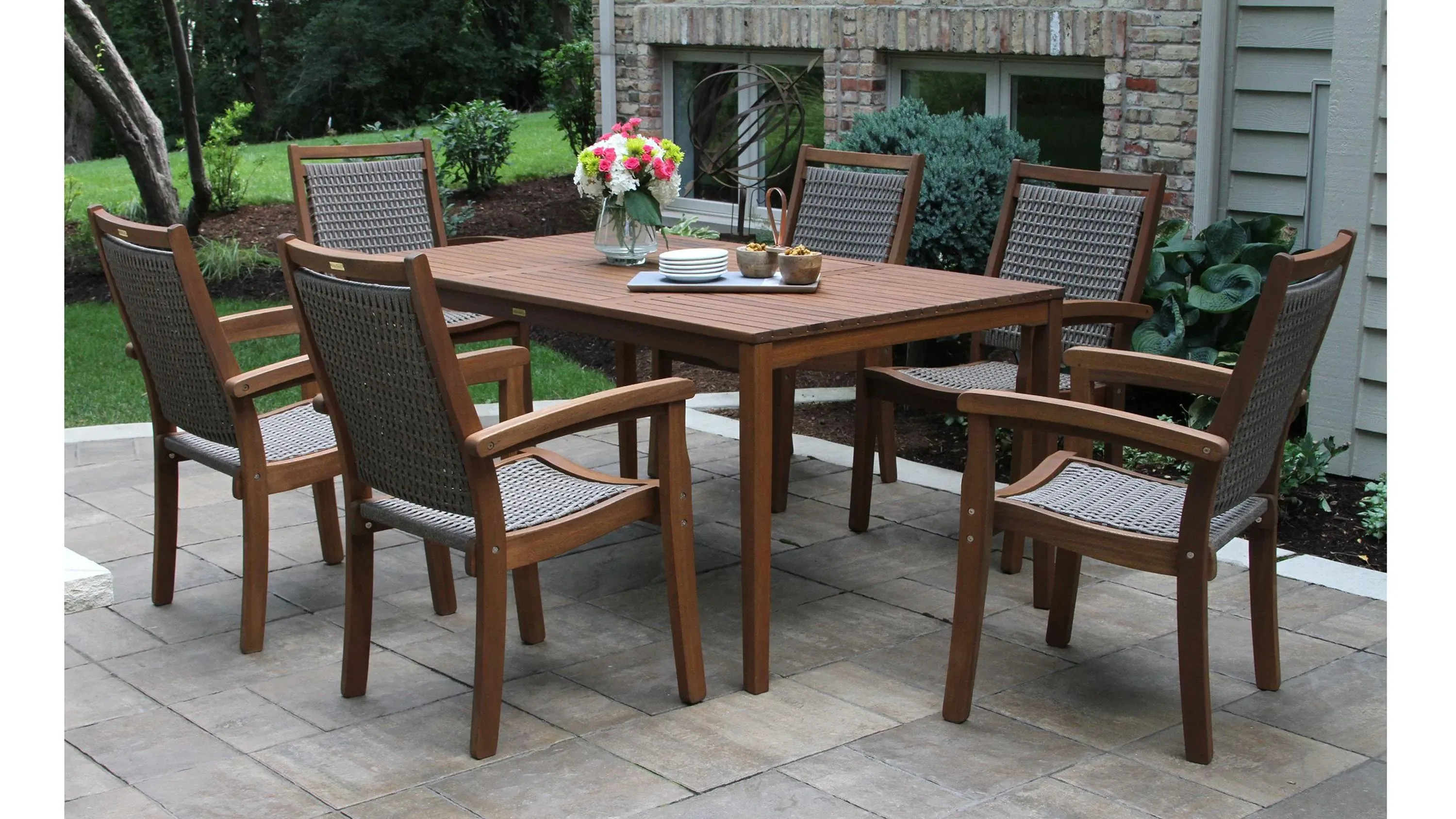 Farmhouse 7-pc. Wicker and Eucalyptus Outdoor Dining Set