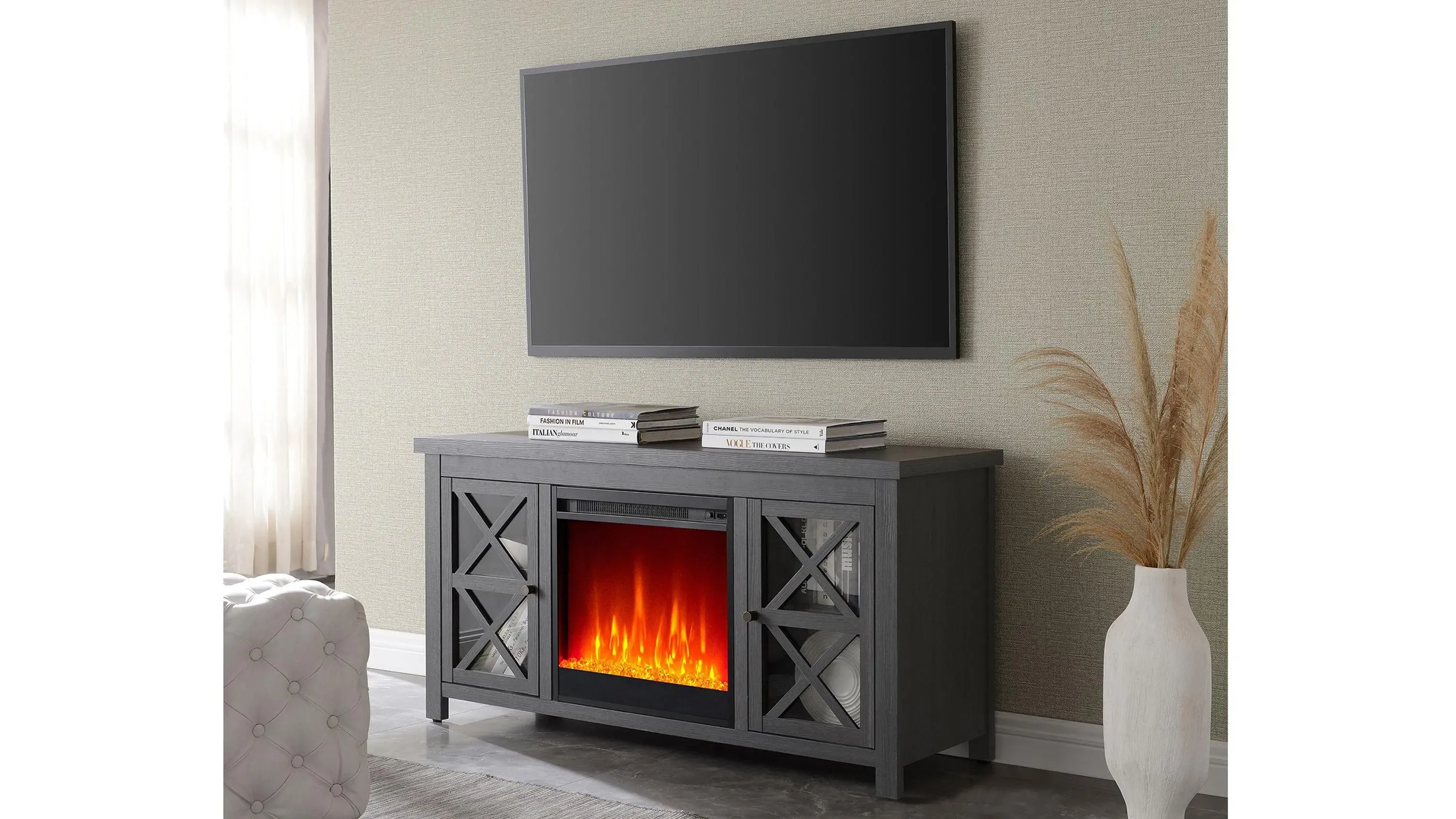 Eve TV Stand with Crystal Fireplace | Raymour & Flanigan