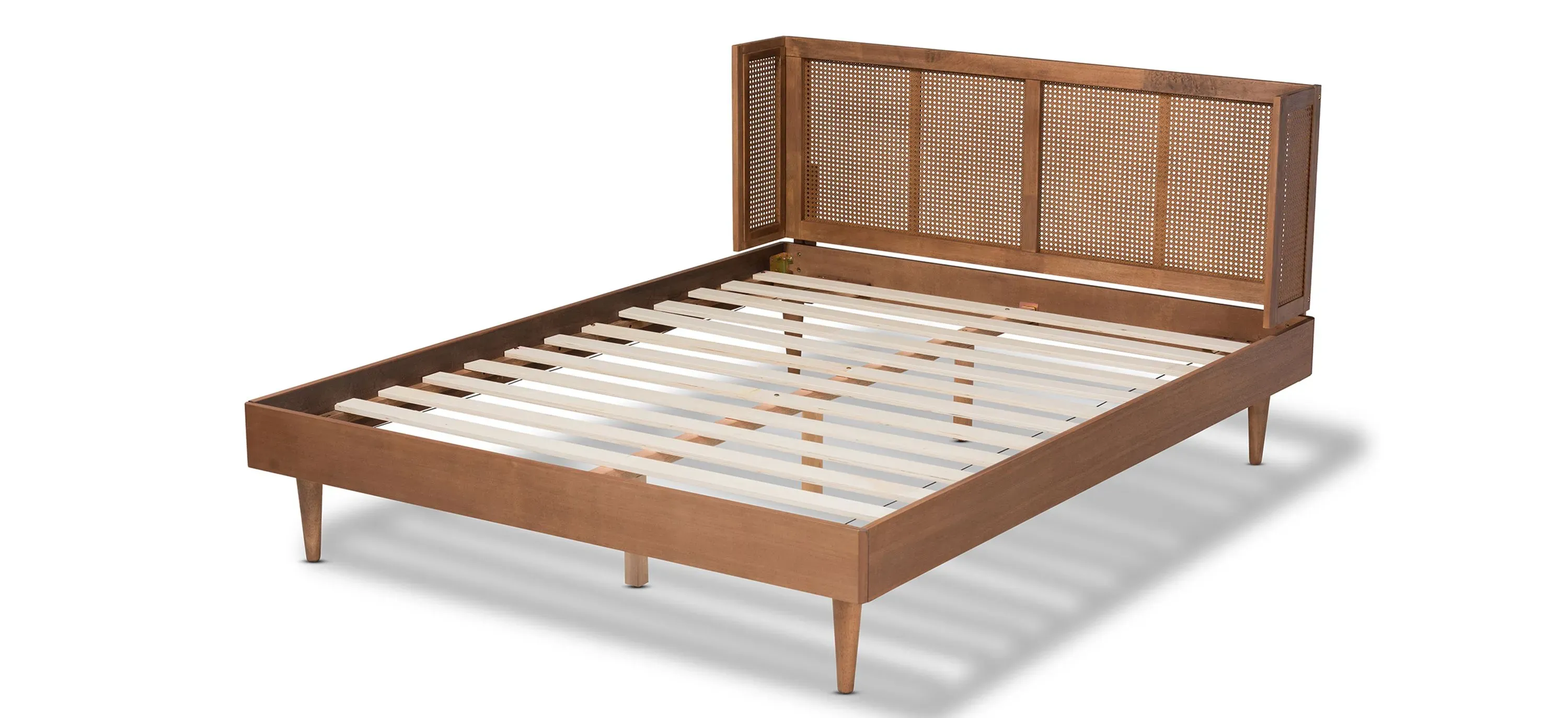 Rina Mid-Century King Size Platform Bed with Wrap-Around Headboard