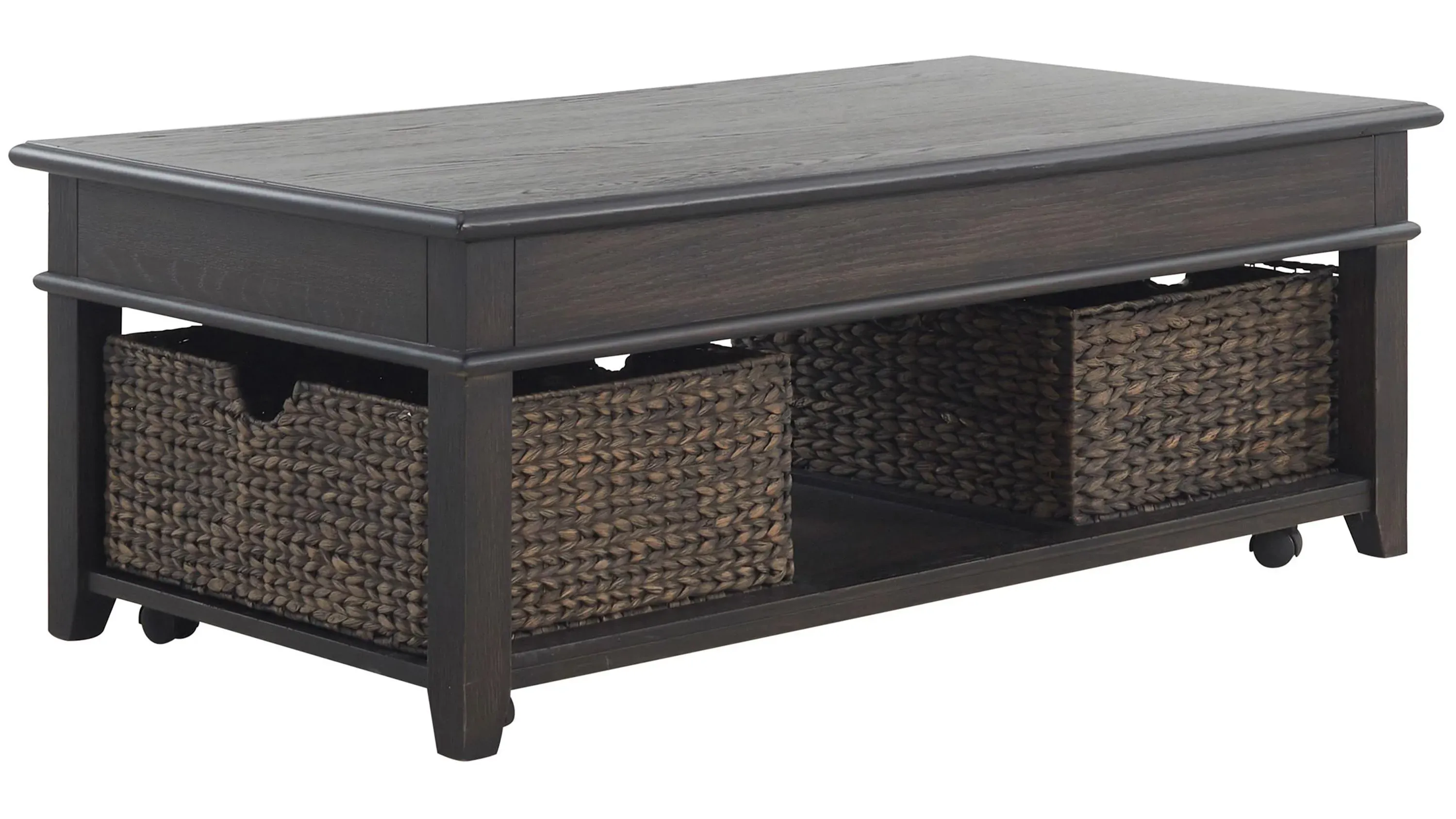 Mill Creek Lift Top Cocktail Table w/ 2 Baskets and Casters