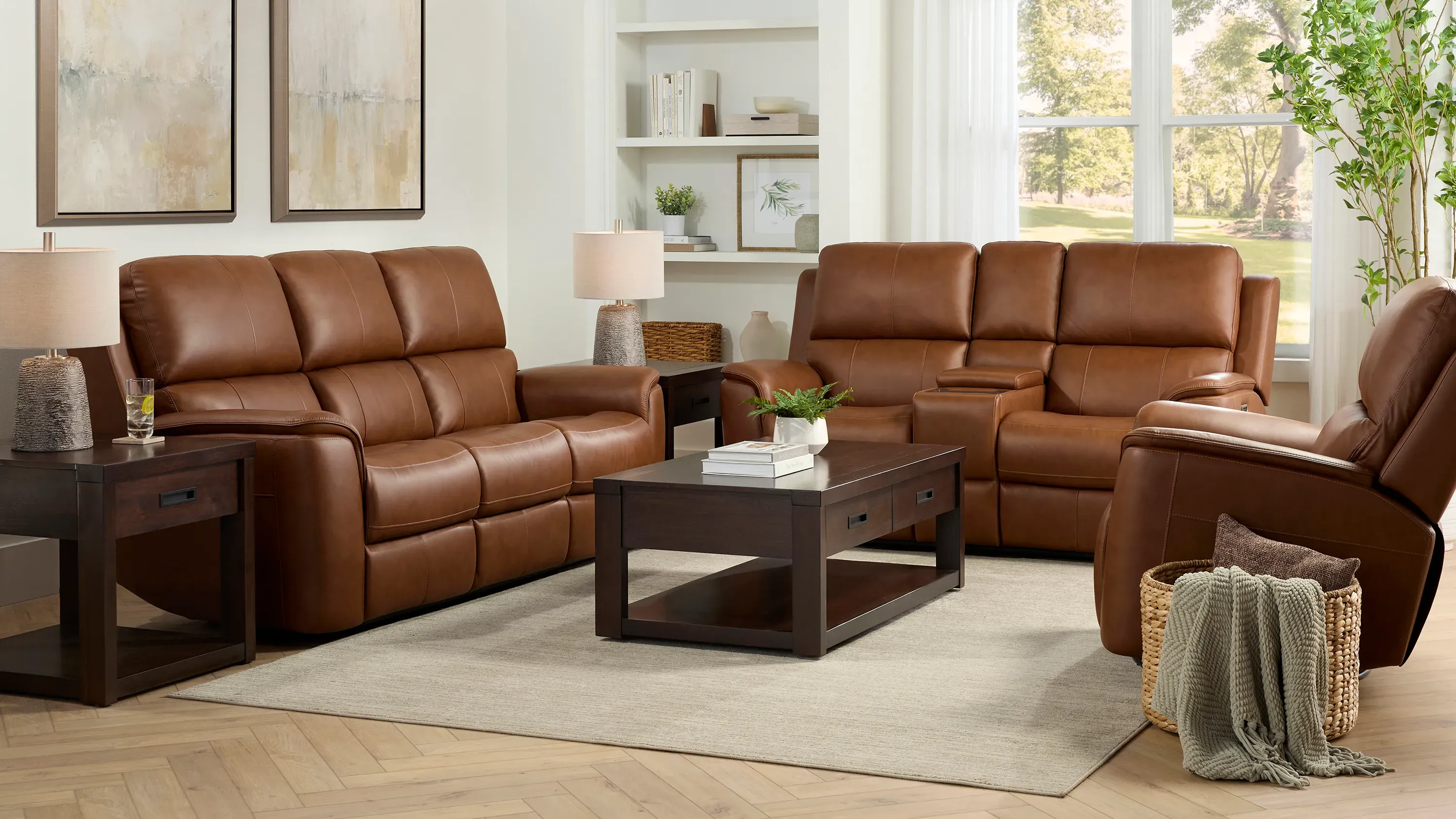 Henrick Triple Power Leather Living Room Set | Raymour & Flanigan