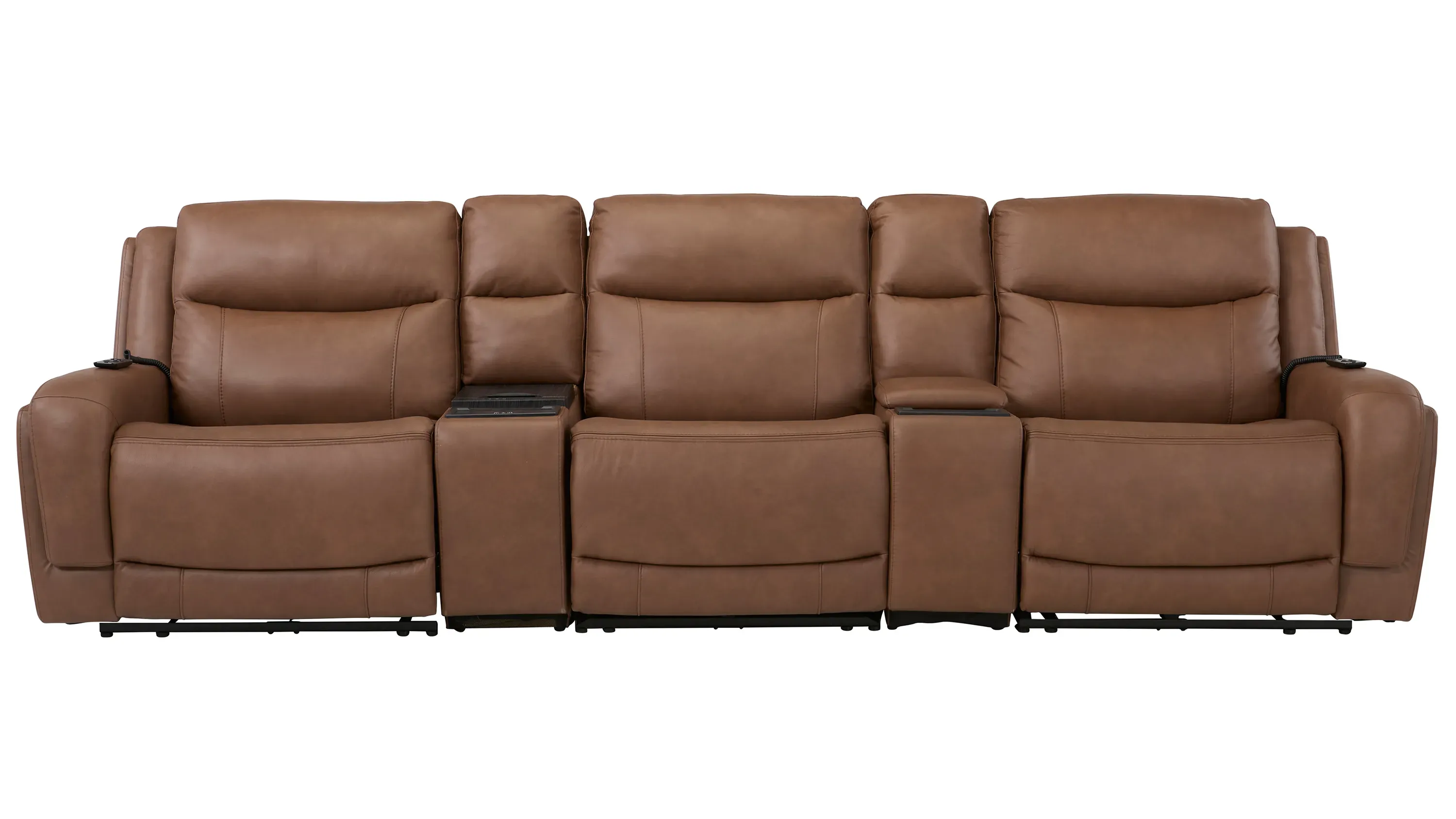 Harbin 5-pc. Leather Triple Power Sectional w/ Cooler Console