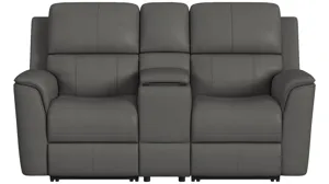 Henrick Triple Power Leather Console Loveseat | Raymour & Flanigan