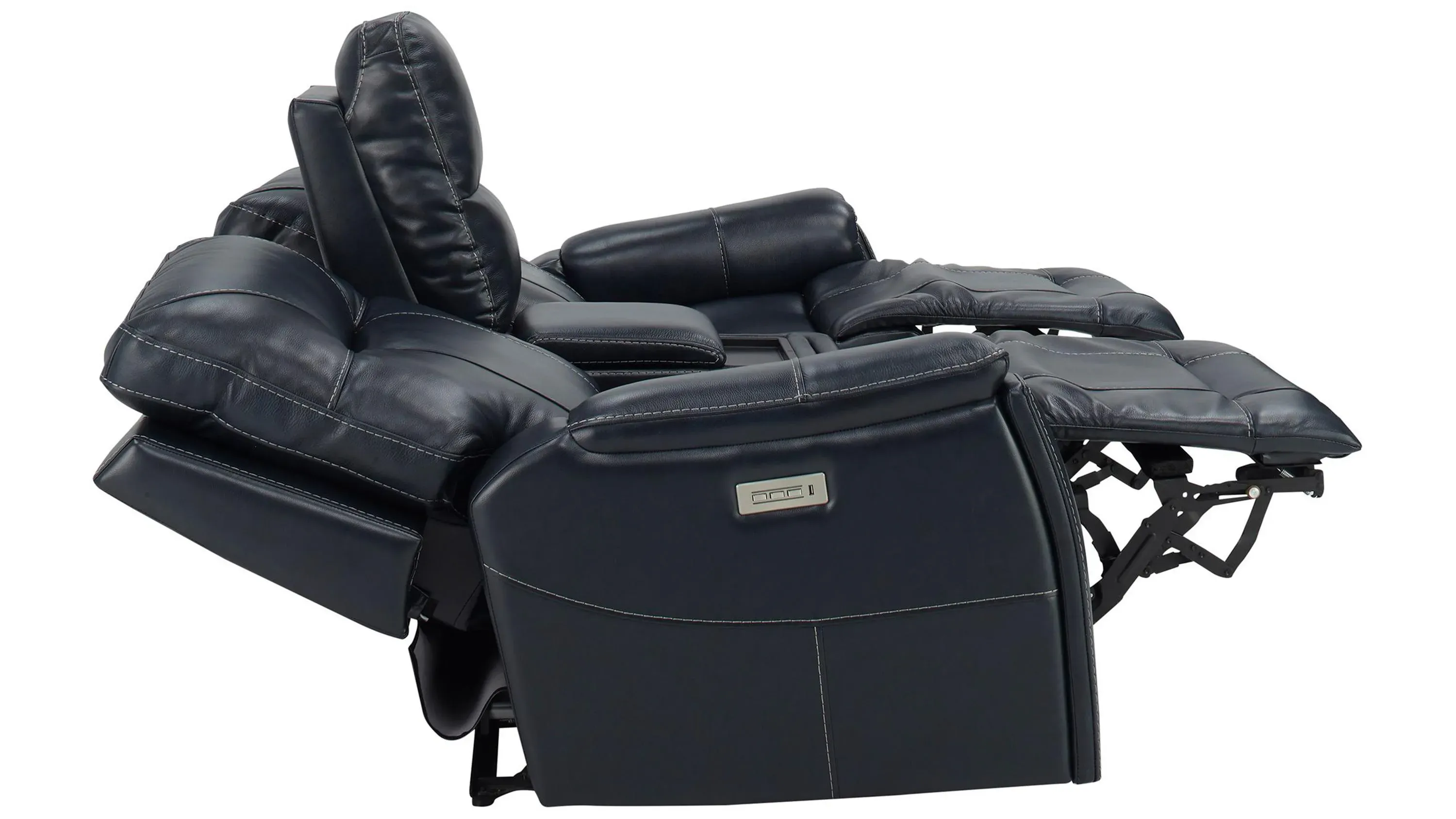 Barnett Leather Layflat Power Console Loveseat w/ Power Headrest