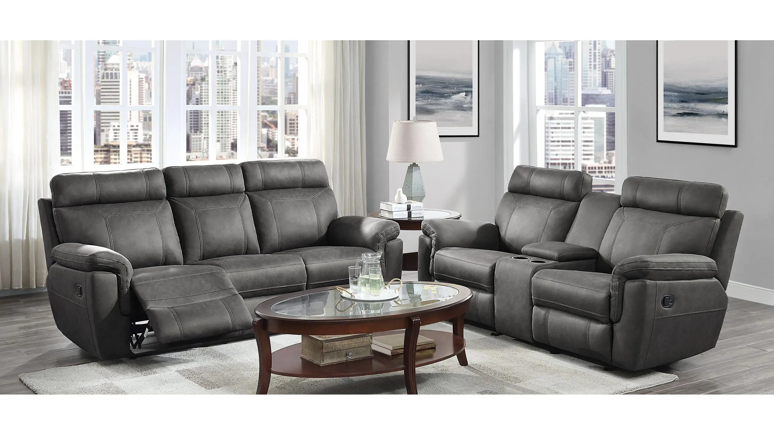 Walter Double Reclining Sofa With Drop-Down Cup Holders