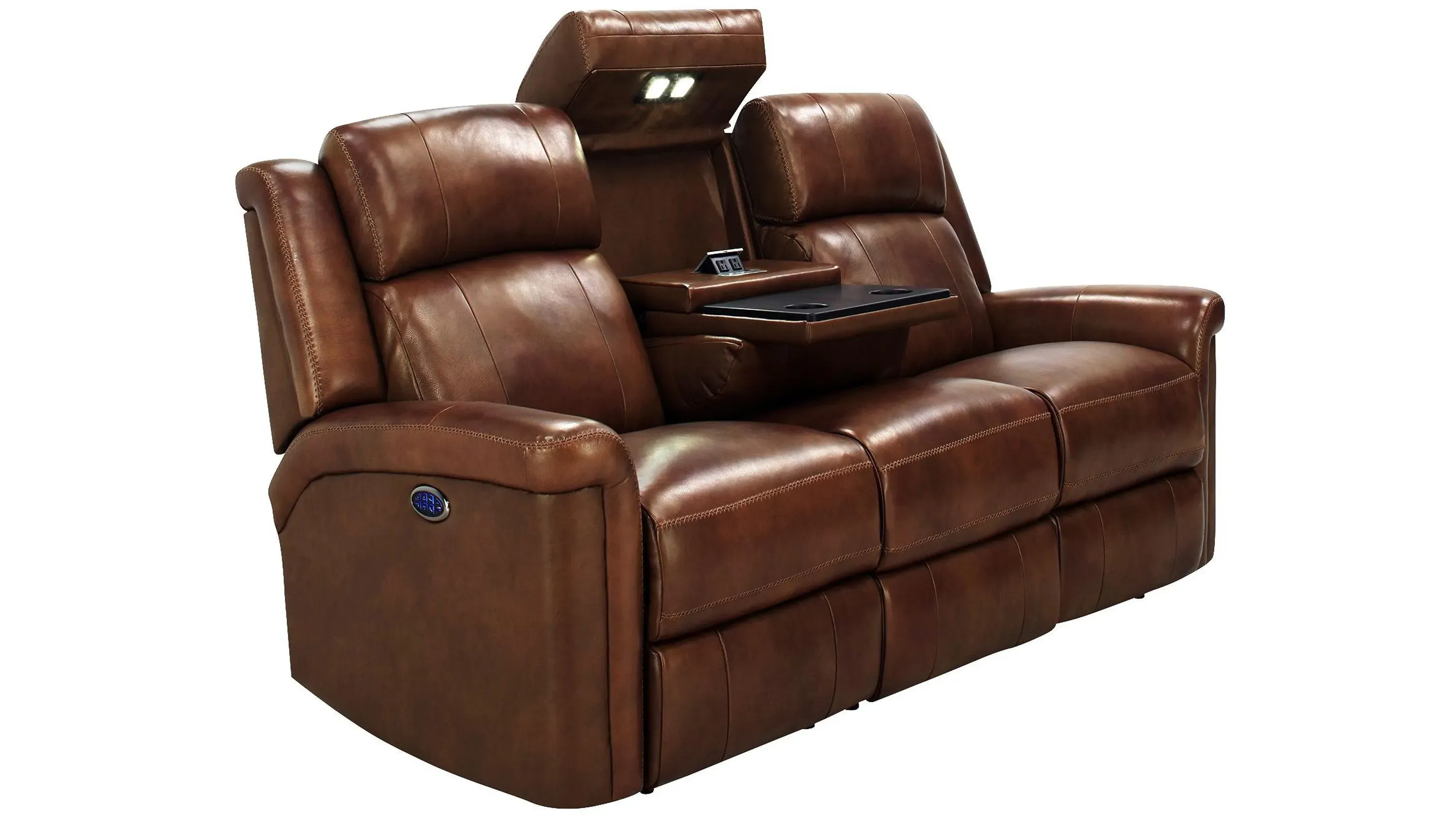Richfield Leather Power Sofa with Power Headrest, Lumbar, and Drop Down Table