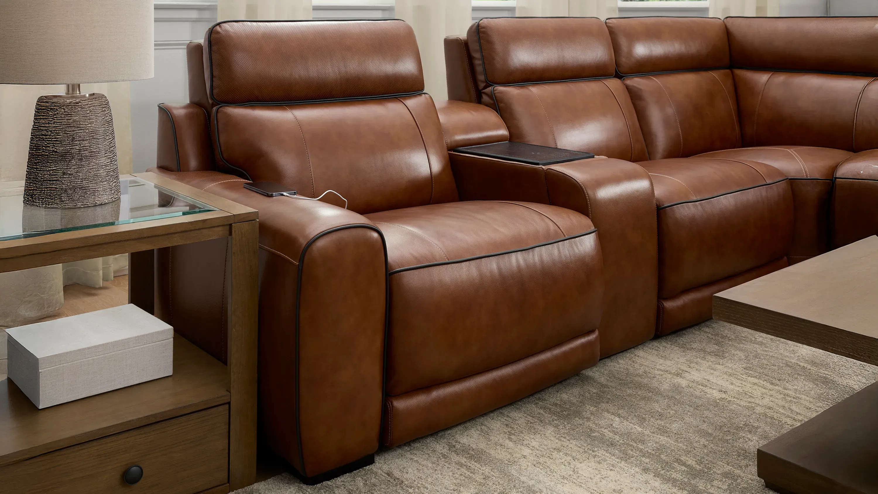 Titan 7-pc. Triple Power Leather Sectional w/ Immersive