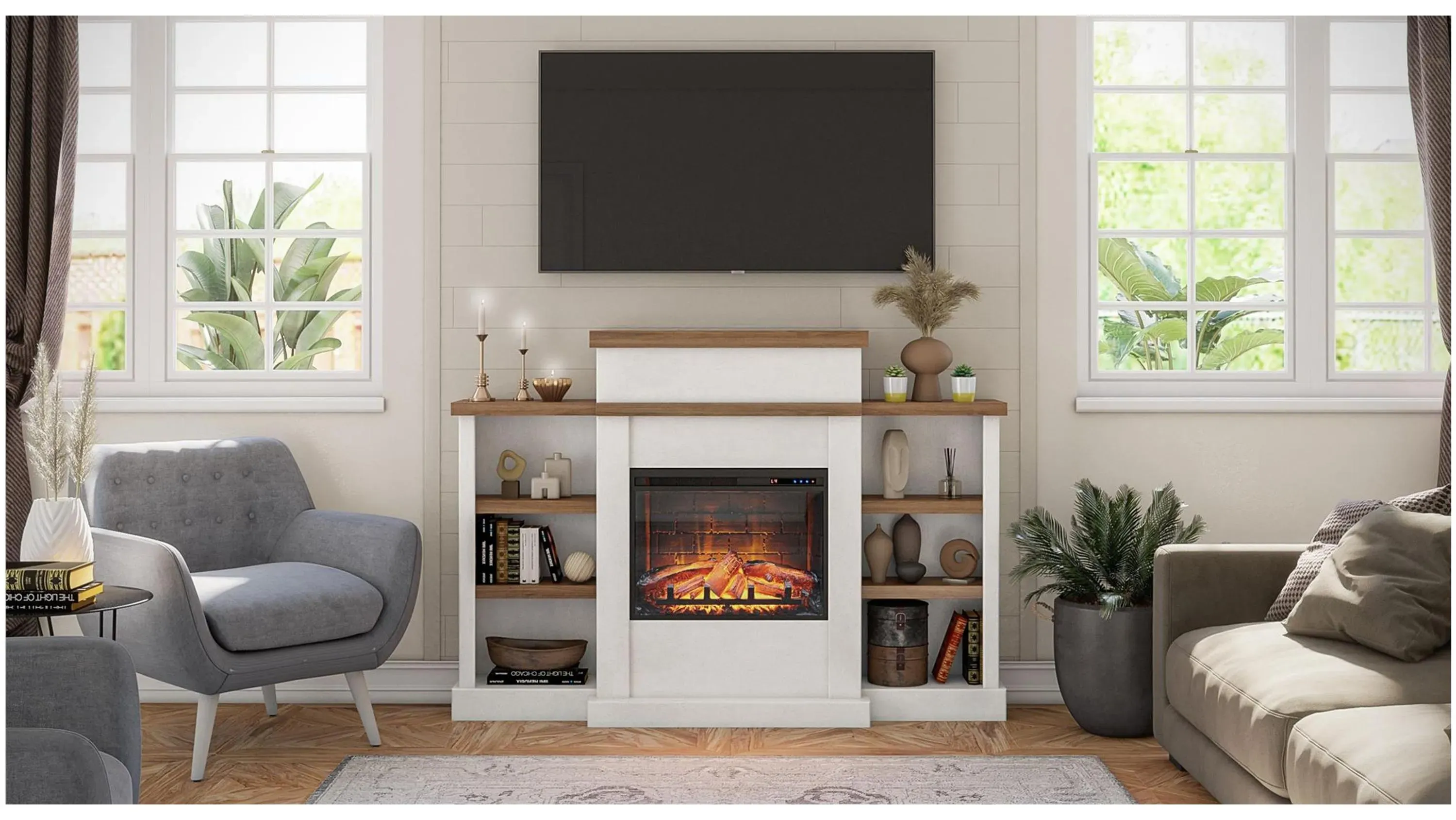 Gateswood Electric Fireplace w/ Bookcase