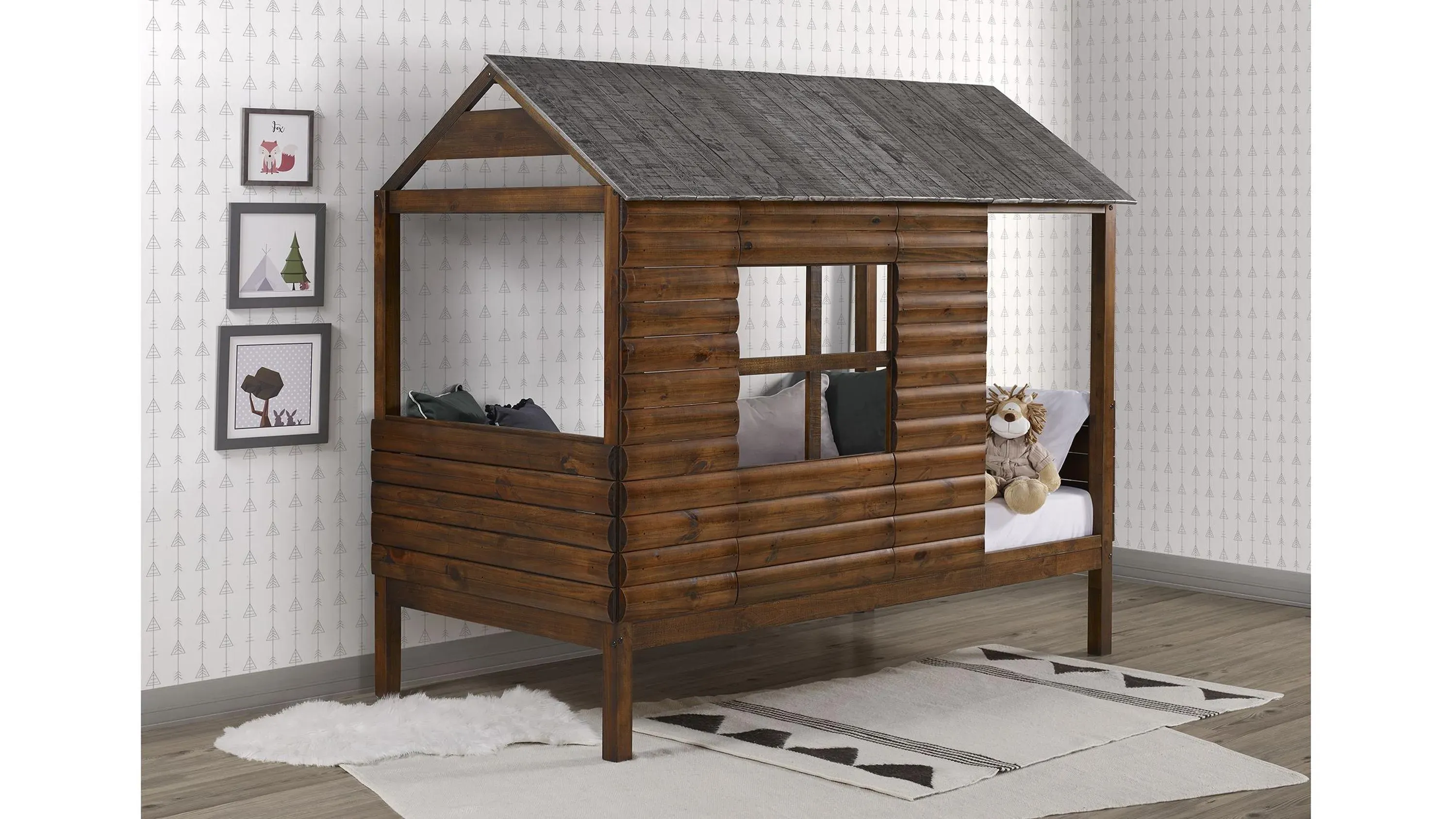 Log Cabin Low Loft Bed with Twin Trundle