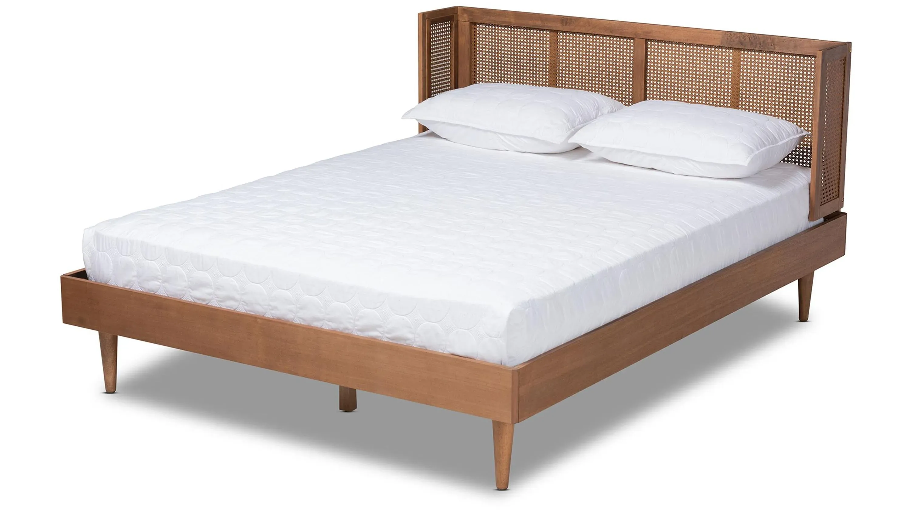 Rina Mid Century King Size Platform Bed with Wrap Around Headboard Raymour Flanigan