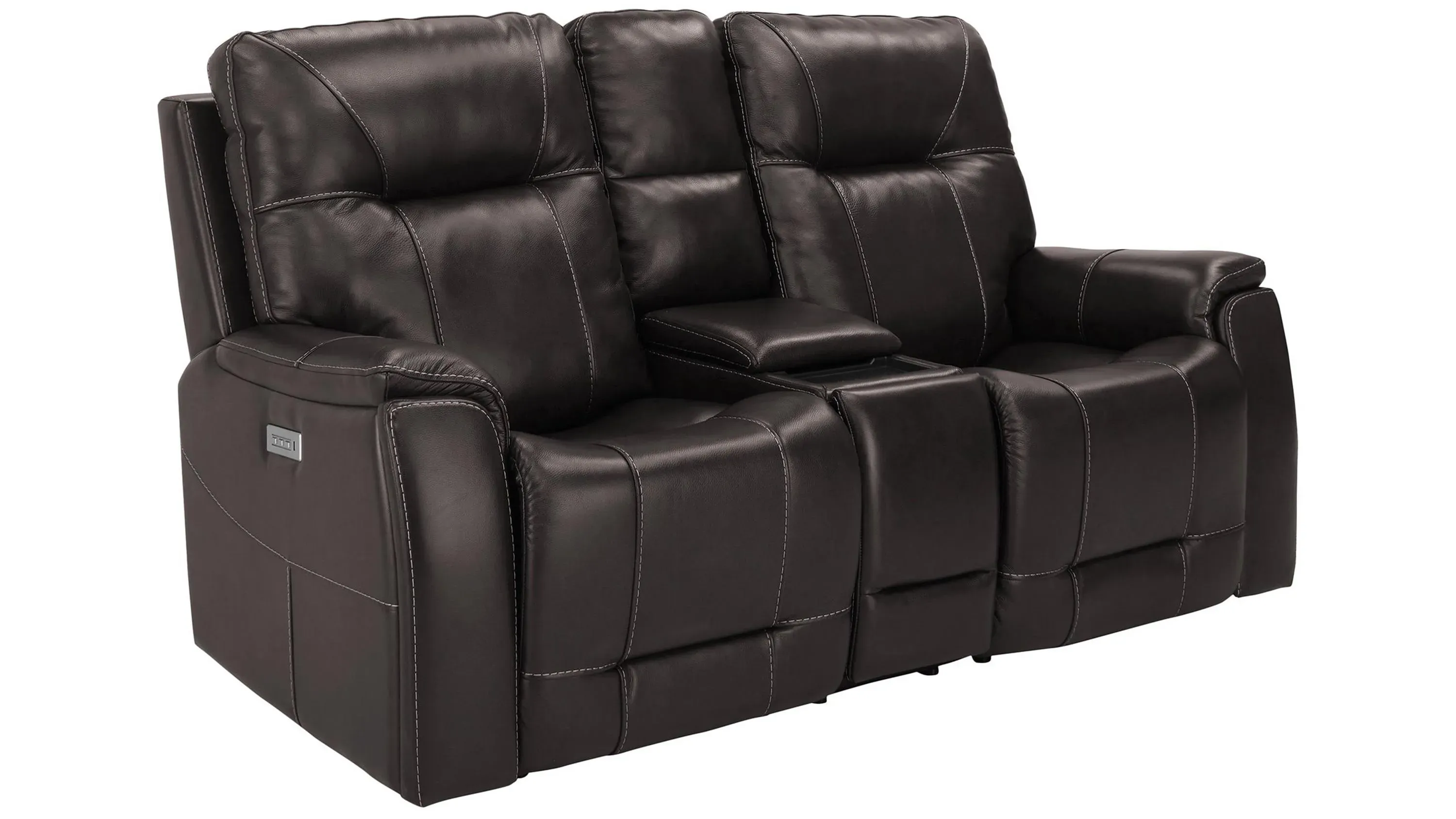 Barnett Leather Layflat Power Console Loveseat w/ Power Headrest and Lumbar