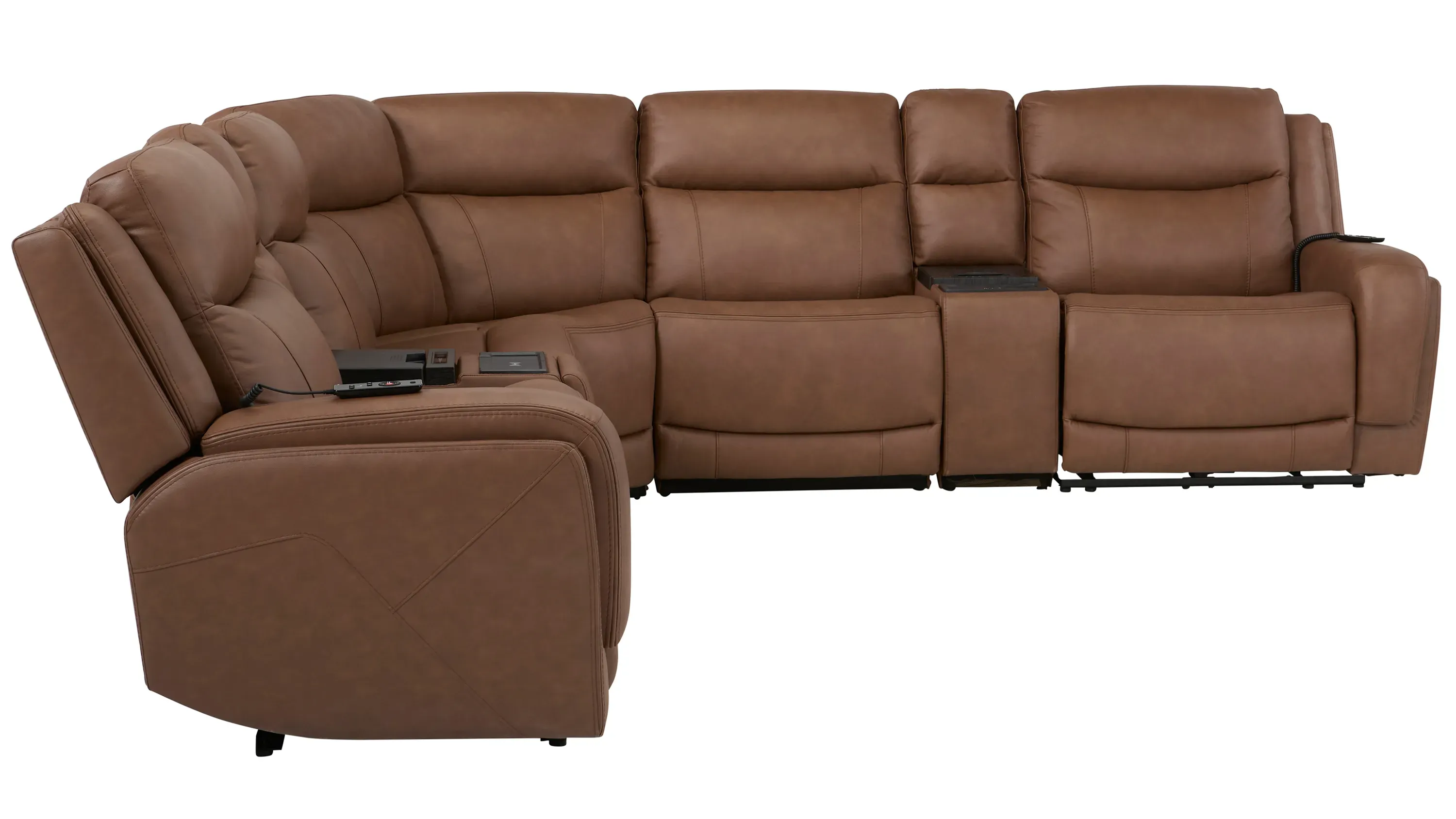Harbin 7-pc. Leather Triple Power Sectional w/ Cooler Console