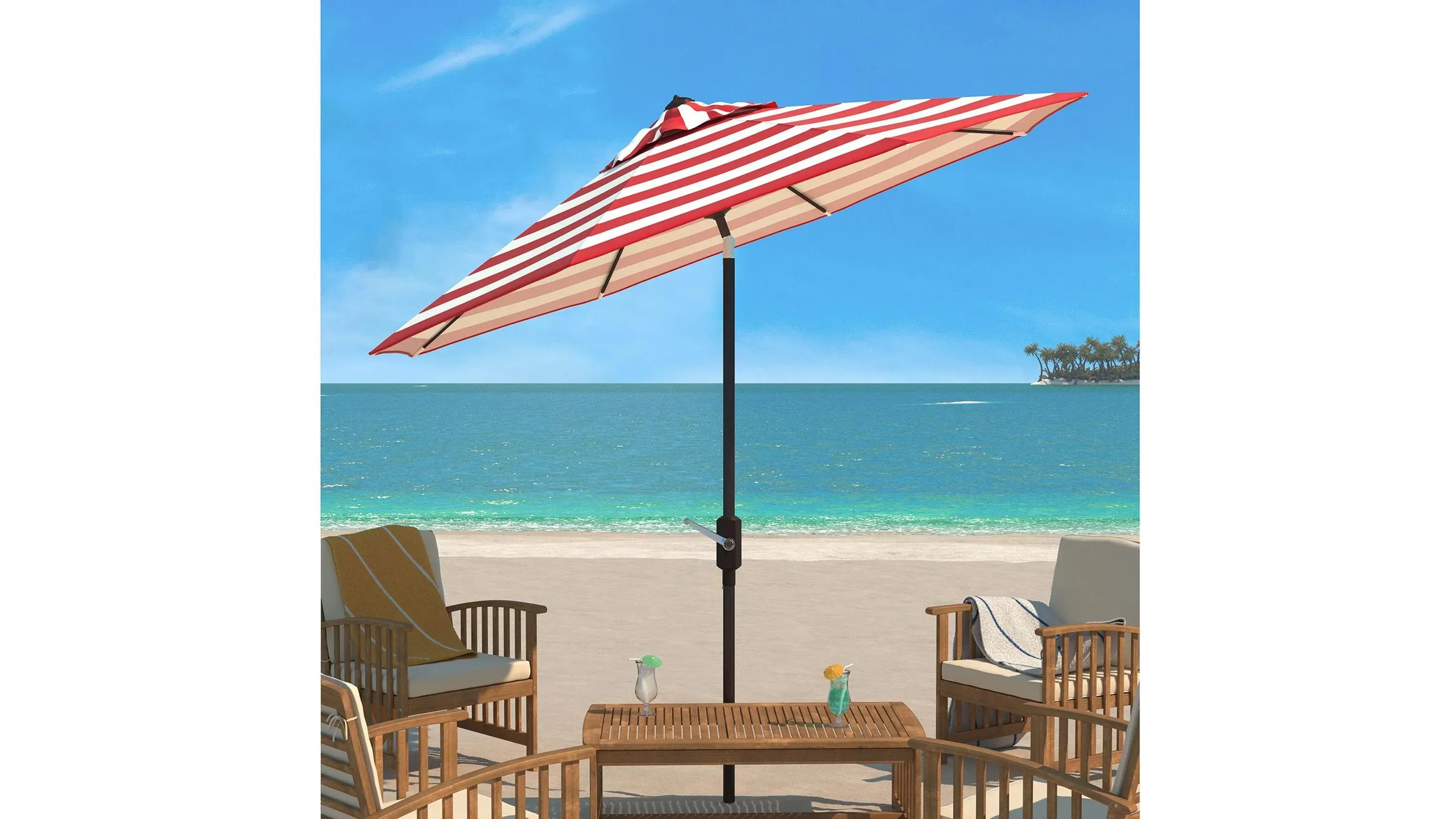 9 foot outdoor patio umbrella red stripe and White Auto Tilt With Striped Interior – The Well Appointed House The large 9 foot umbrella diameter makes it the perfect size for your 42 inch Sunnydaze 9-Foot Outdoor Patio Umbrella