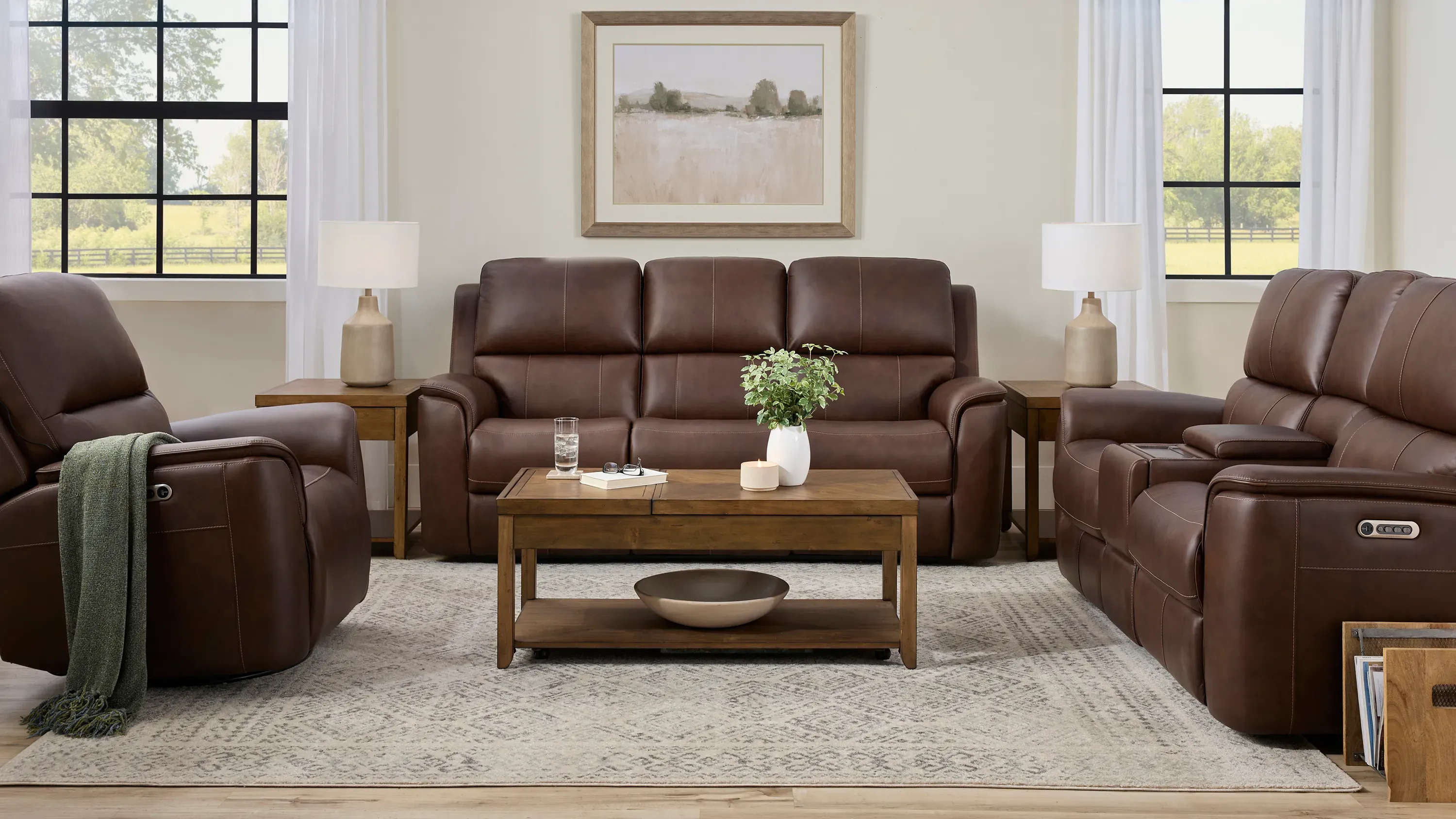 Henrick Triple Power Leather Swivel Glider Recliner | Raymour