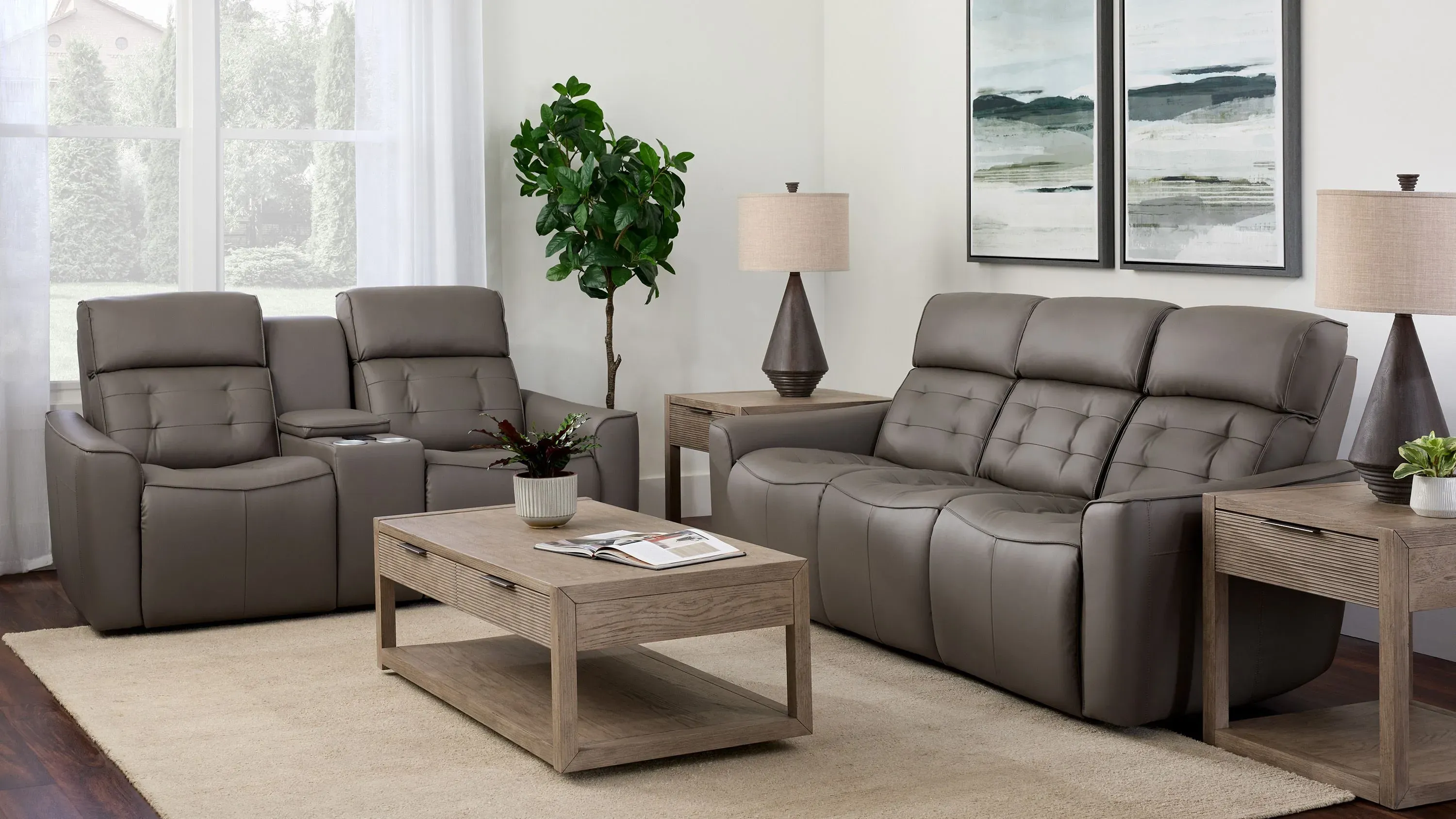 Lynhollynセット Hanlin Power Sofa w/ Power Headrest, Lumbar and Drop Down Table