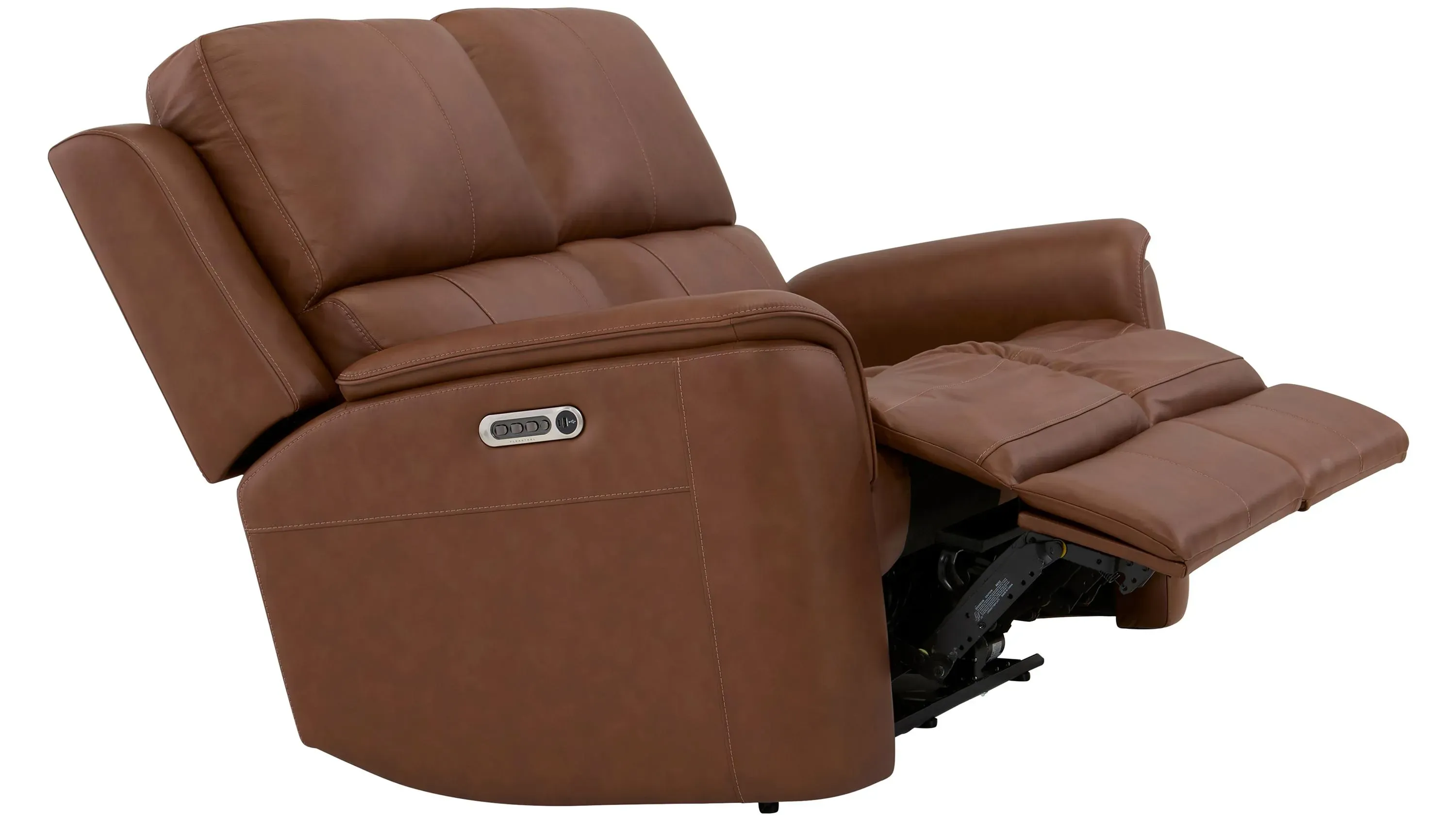 【R&B】Race Brown Tender Love Henrick Triple Power Leather Loveseat | Raymour & Flanigan