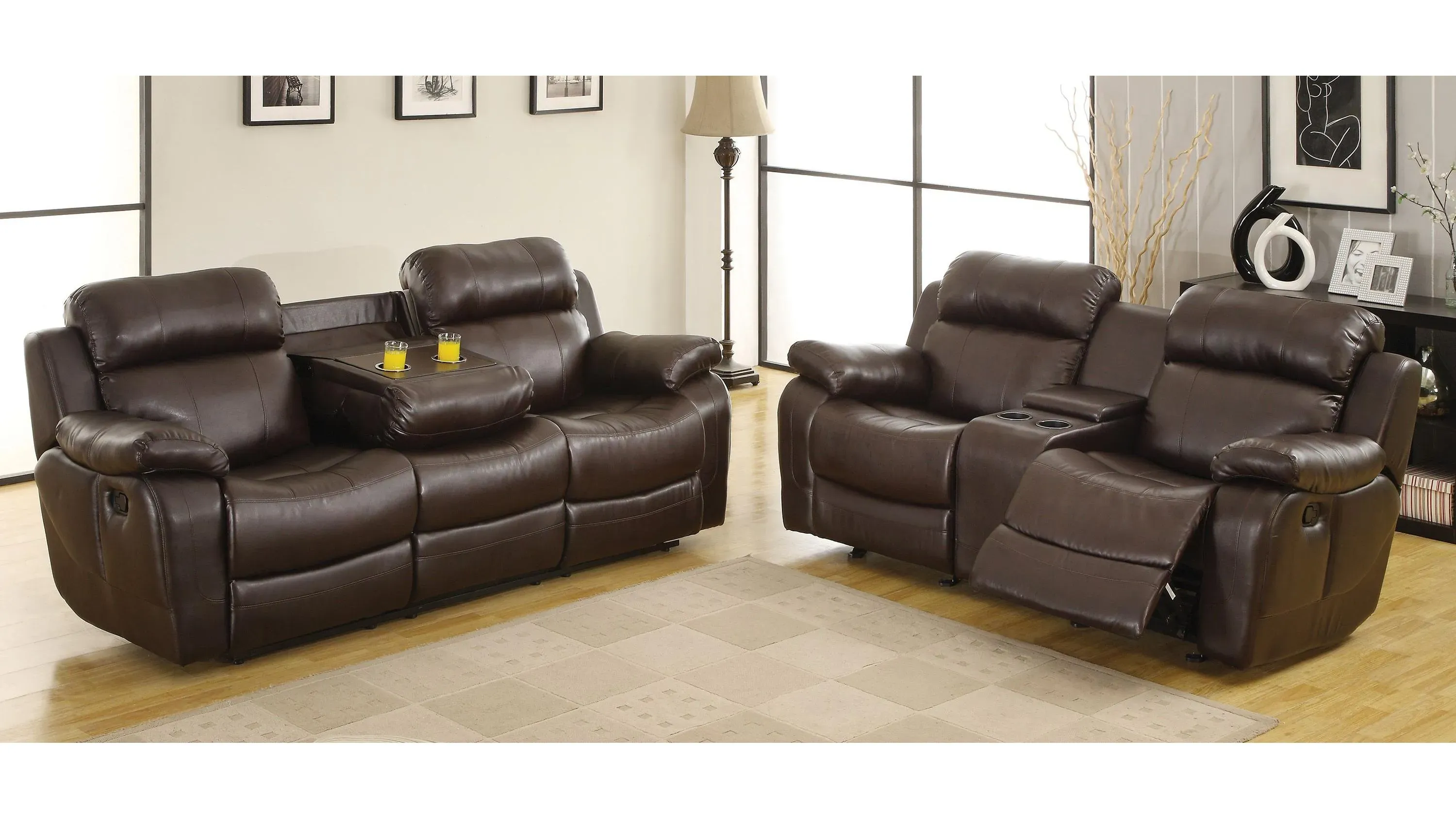 Dwyer Double Reclining Sofa with Center Drop-Down Cup Holders