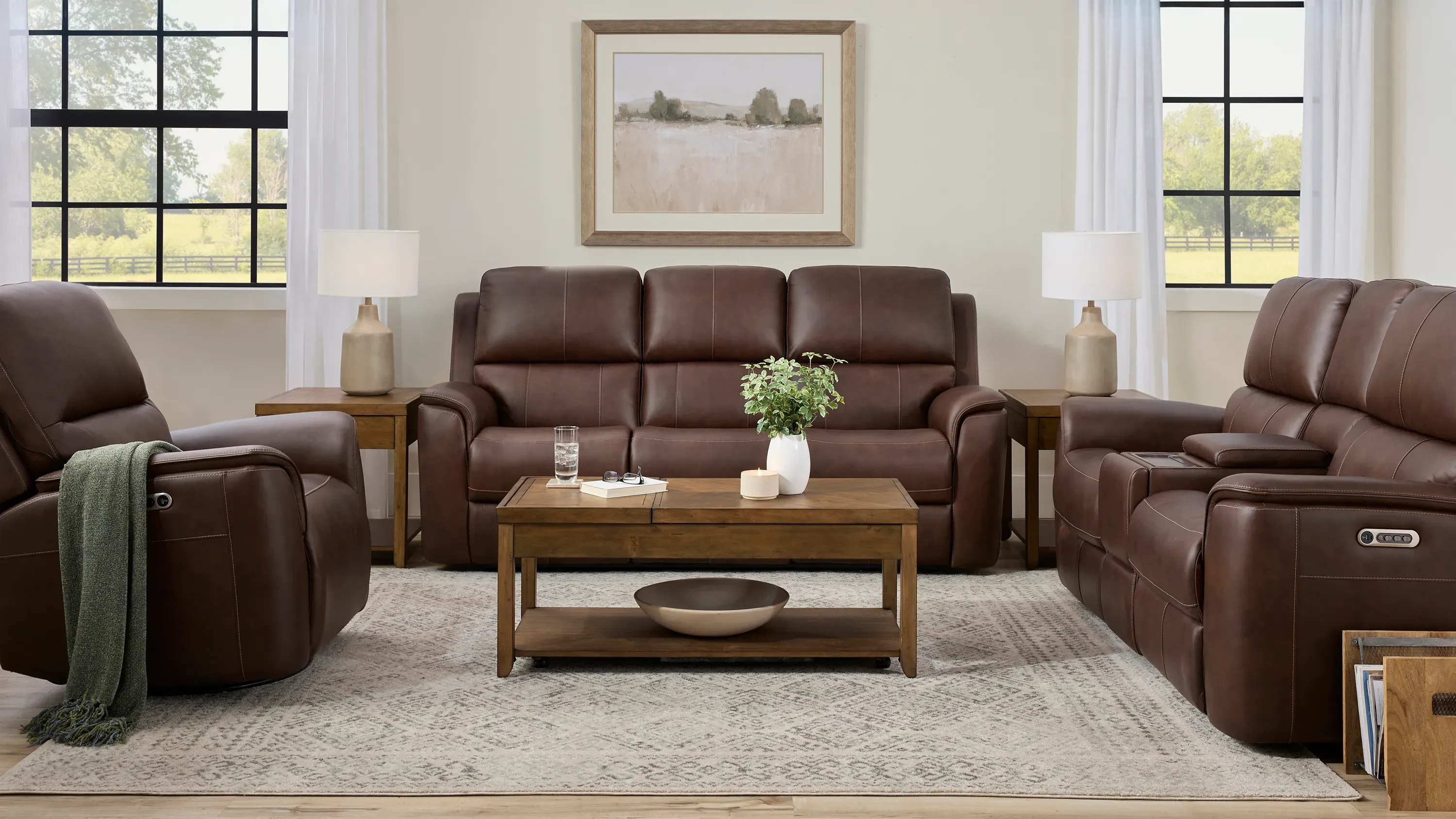 Henrick Triple Power Leather Console Loveseat | Raymour & Flanigan
