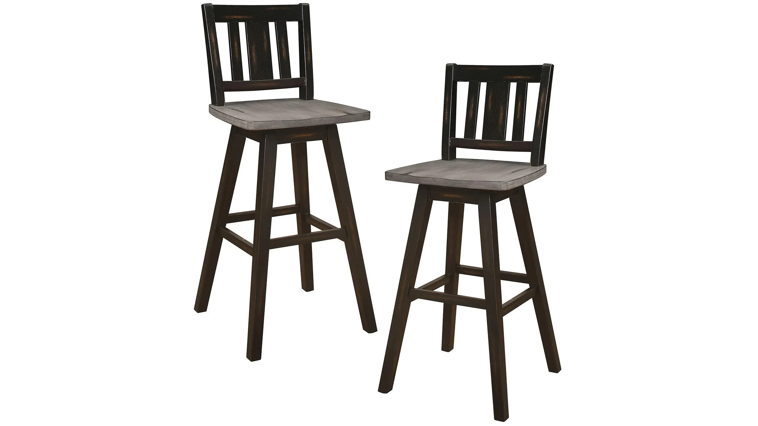 Trouvaille Bar Height Swivel Chair With Slat Back - Set of 2 Distressed Gray and Black Product_Image_Carousel