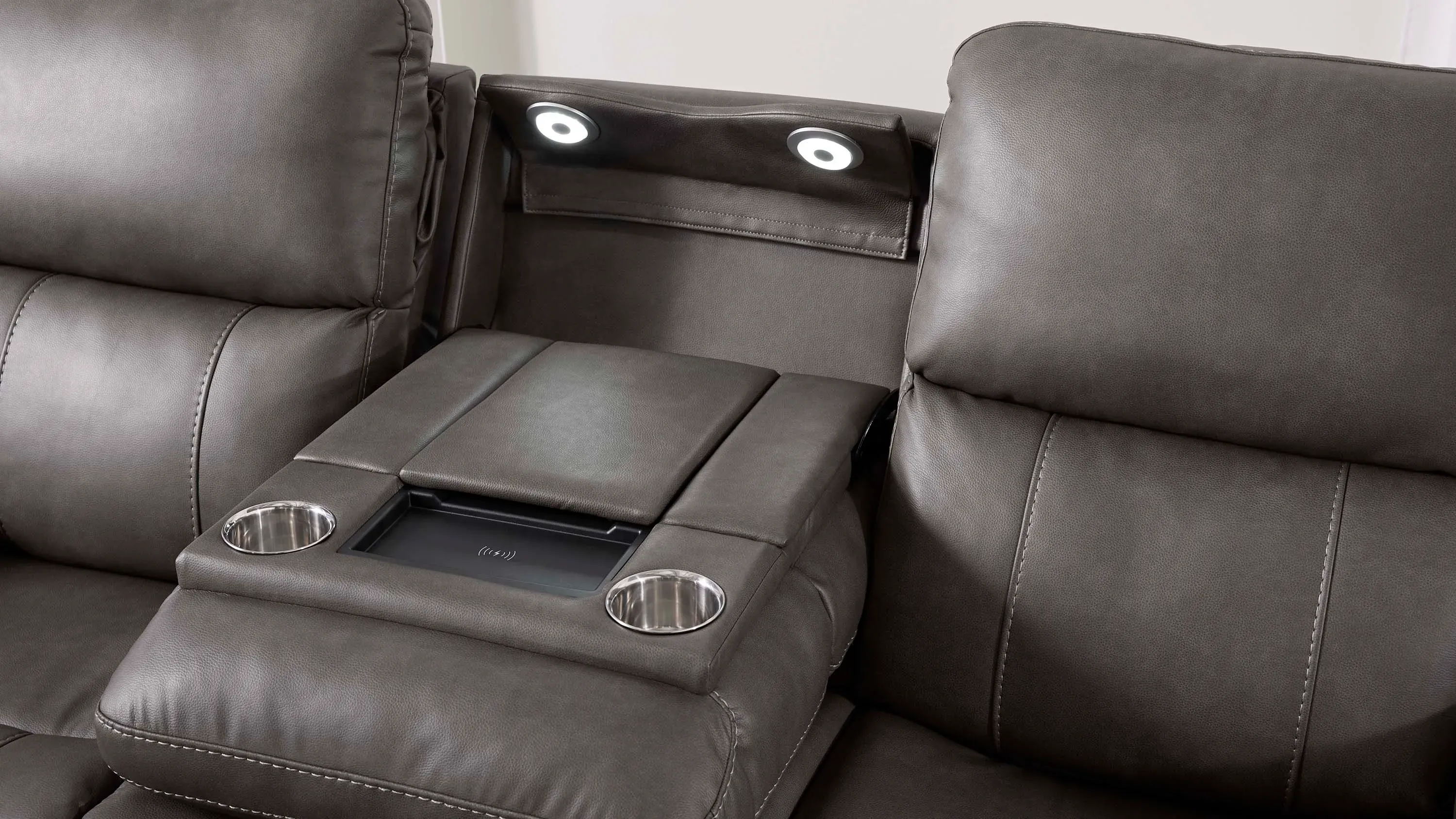 Calvin Triple Power Sofa w/ Drop Down Table | Raymour & Flanigan