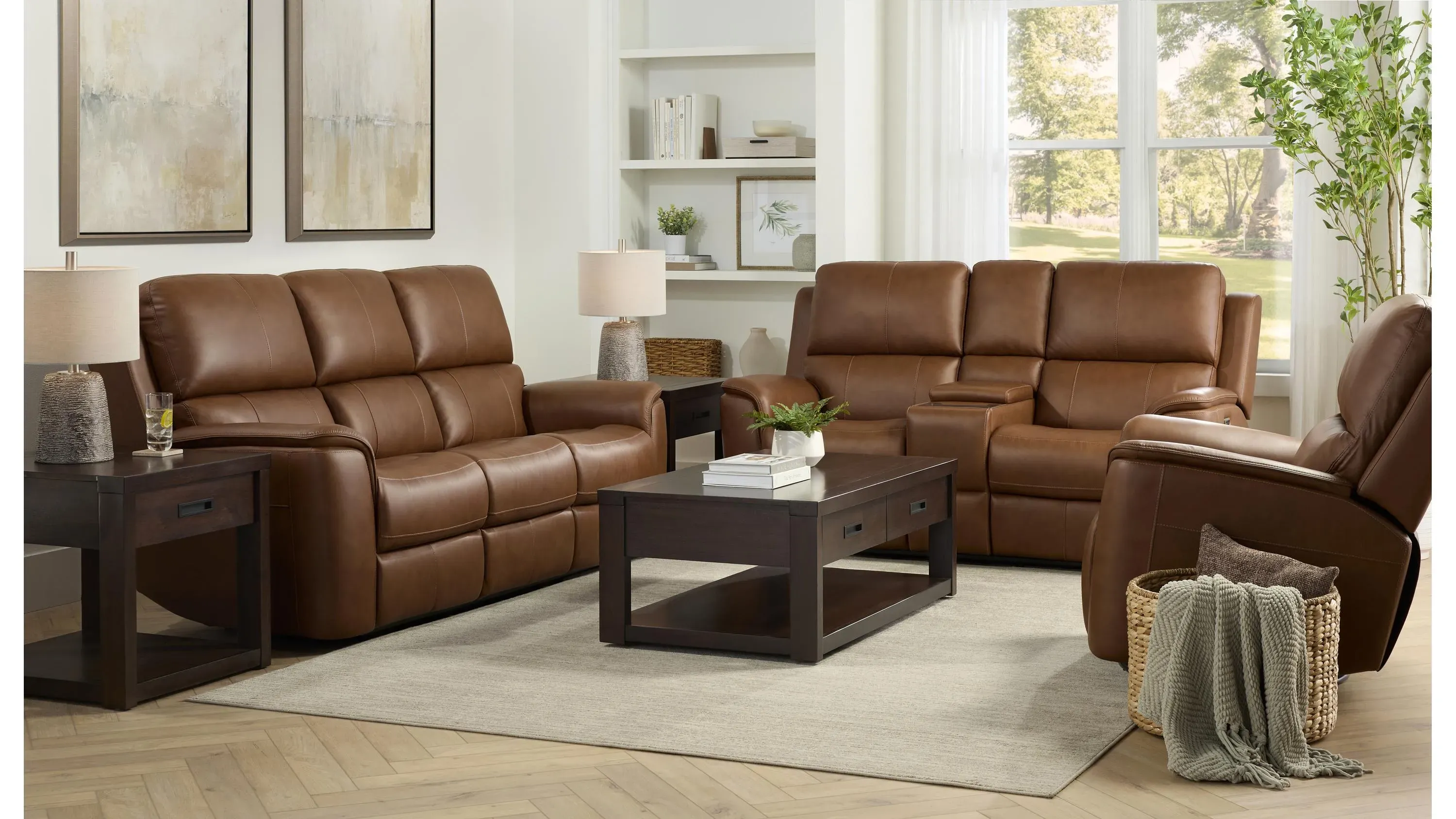 Henrick Triple Power Leather Sofa w/ Drop Down Table | Raymour