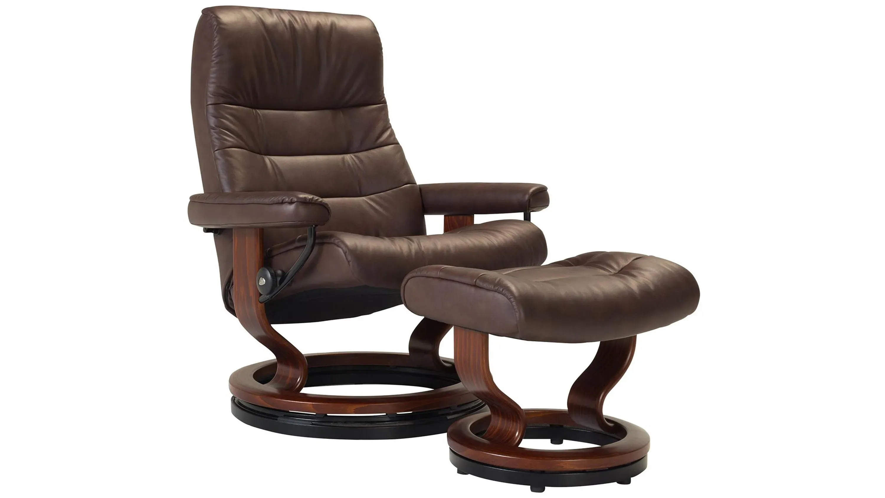 Stressless Opal Large Leather Reclining Chair and Ottoman w/ Rings