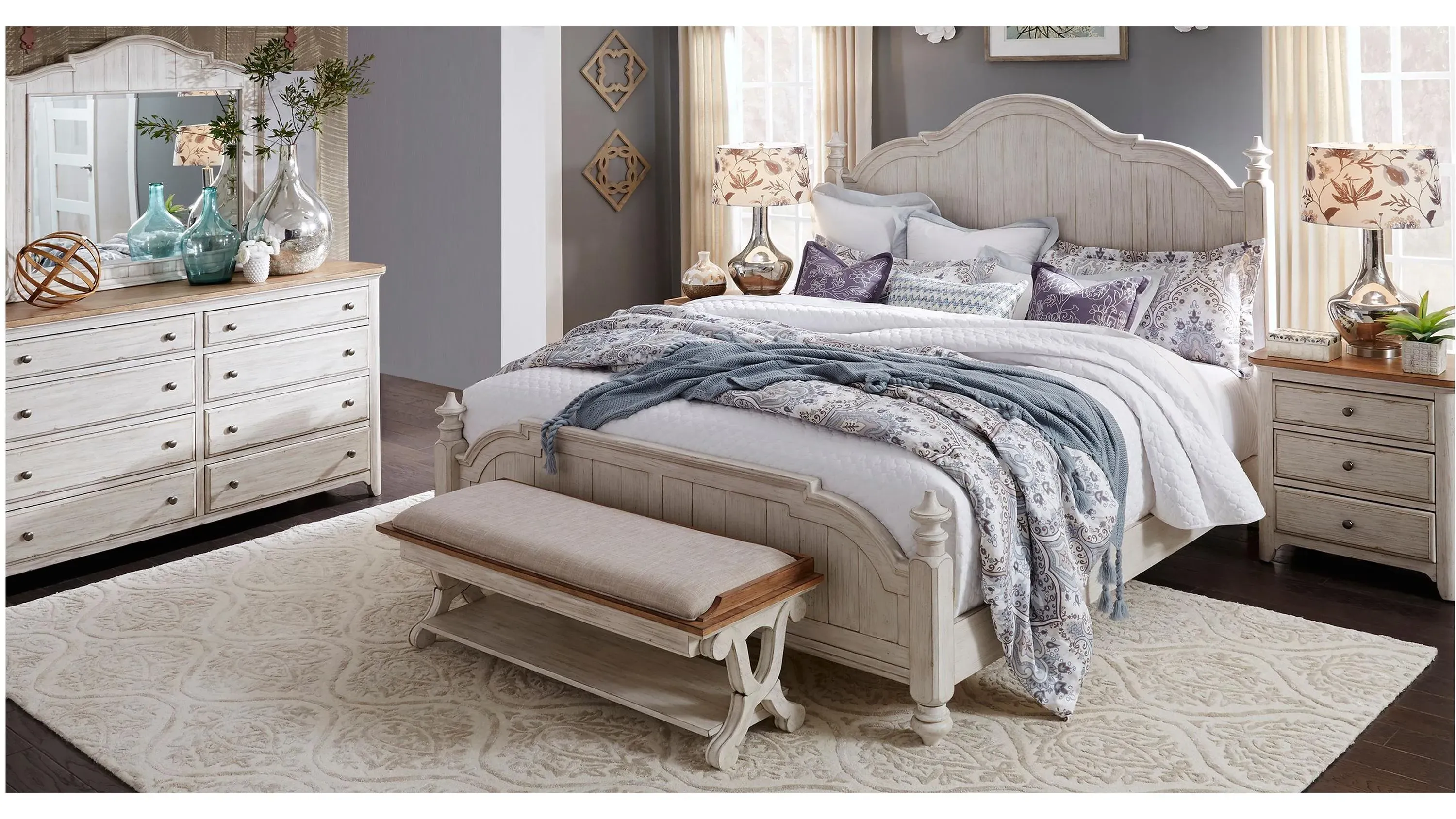 Farmhouse Reimagined 4-pc. Bedroom Set w/ Drawer Nightstand | Raymour &  Flanigan